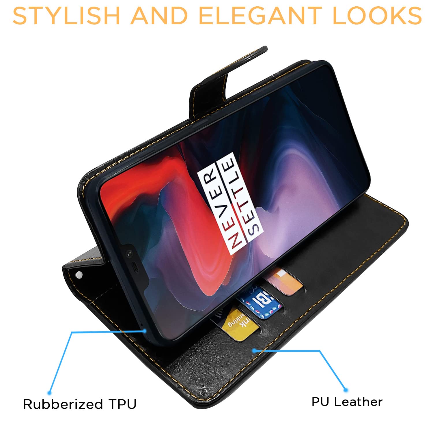 Pikkme OnePlus 6 Constrast Flip Cover | Black & Brown