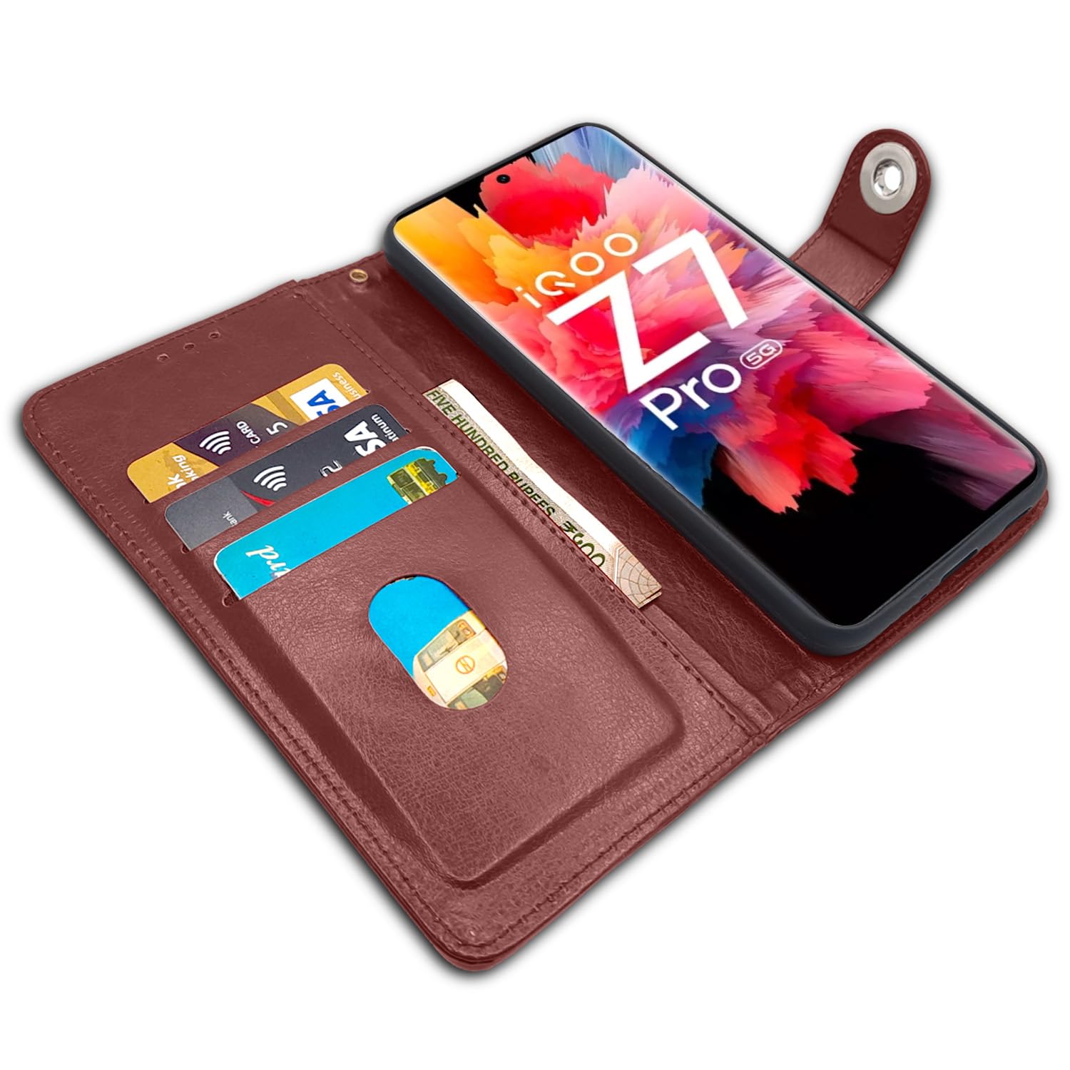 Pikkme iQOO Z7 Pro 5G Button Flip Cover (Brown)