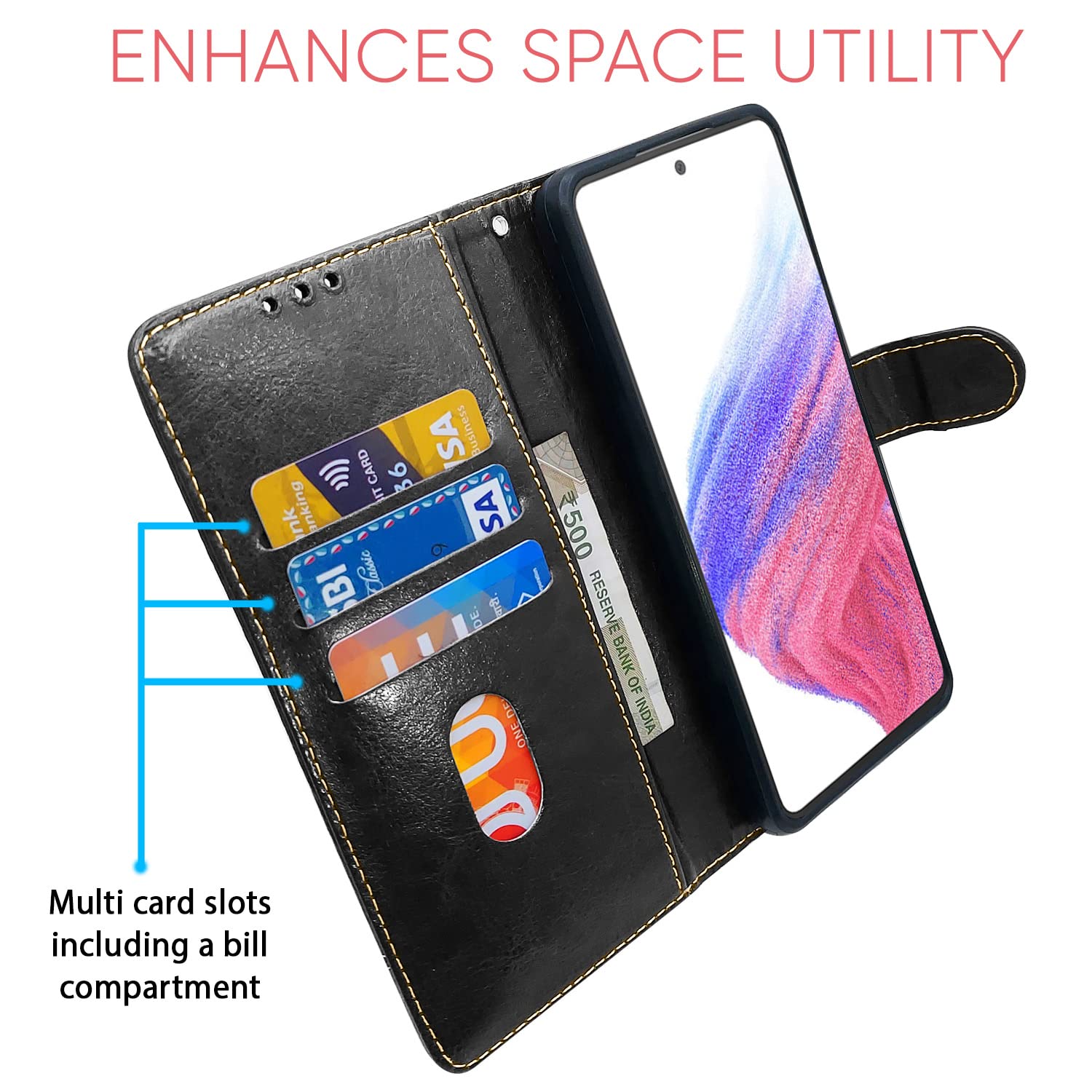 Pikkme Samsung Galaxy A53 5g Constrast Flip Cover | Black & Brown