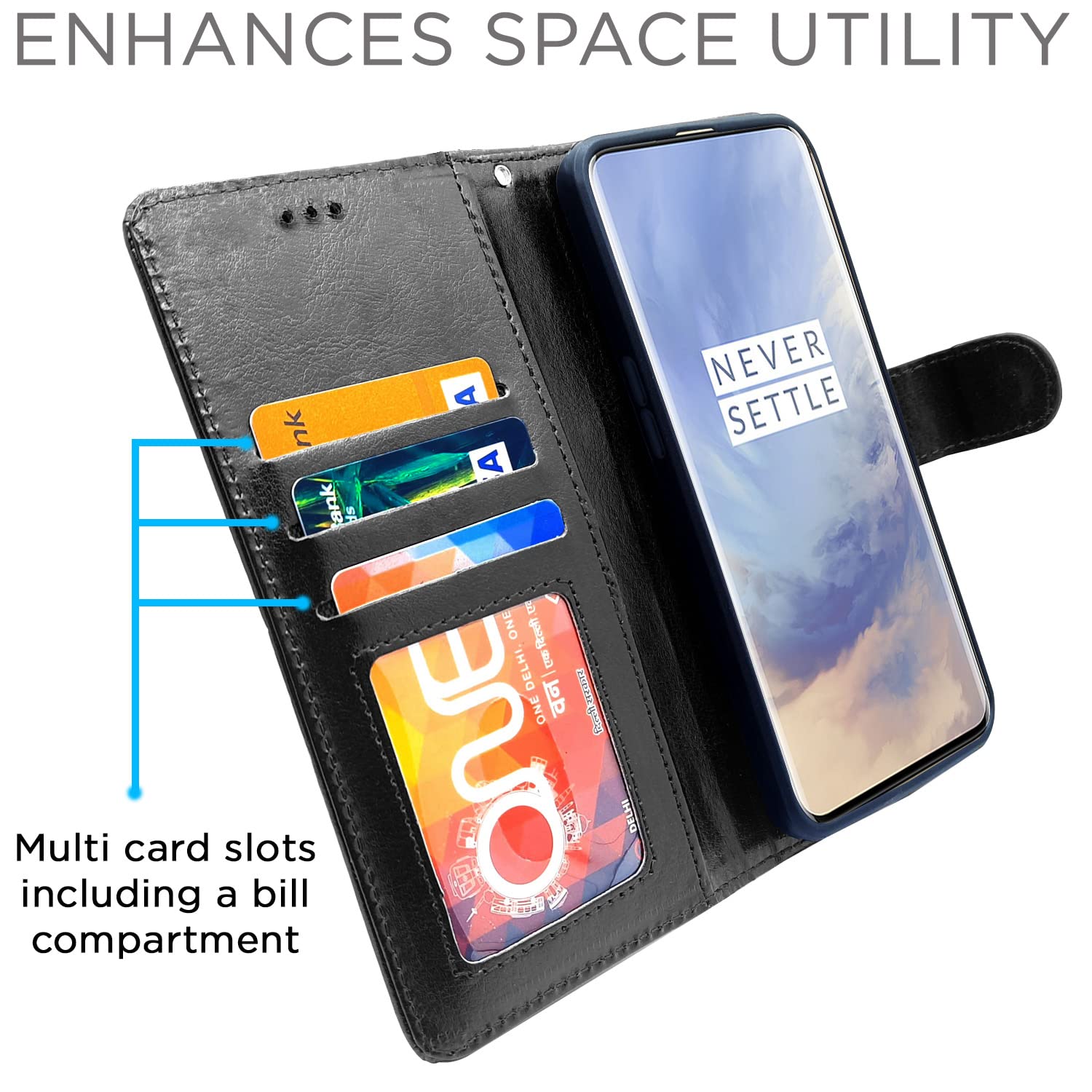 Pikkme OnePlus 7 Pro Vintage Flip Cover | Black