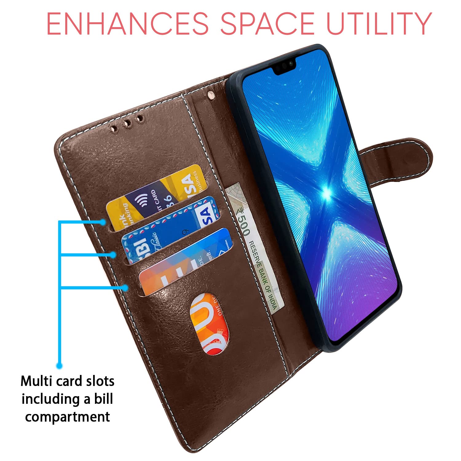 Pikkme Honor 8X Constrast Flip Cover | Brown & Coffee