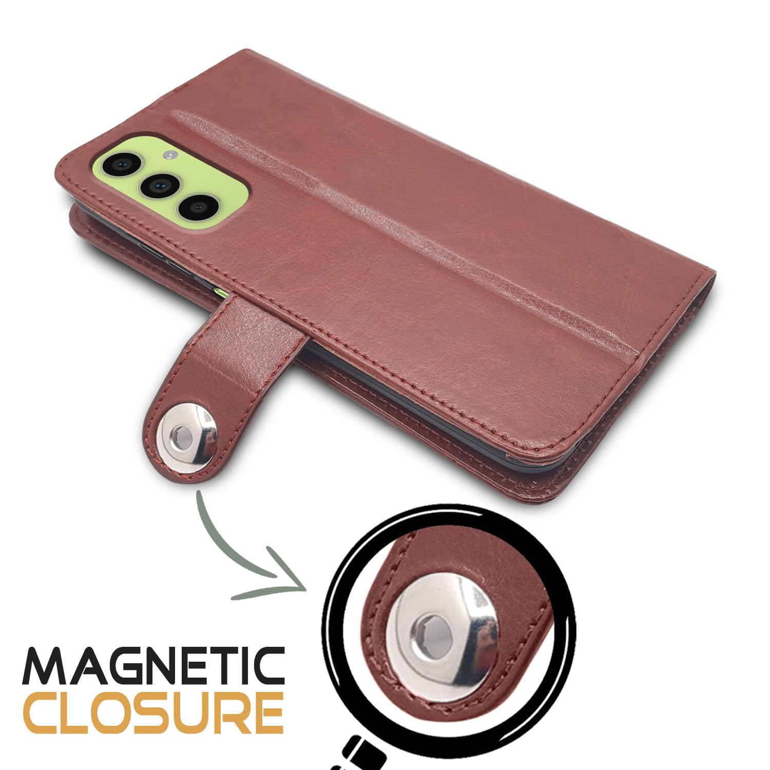 Pikkme Samsung Galaxy A05S Button Flip Cover (Brown)