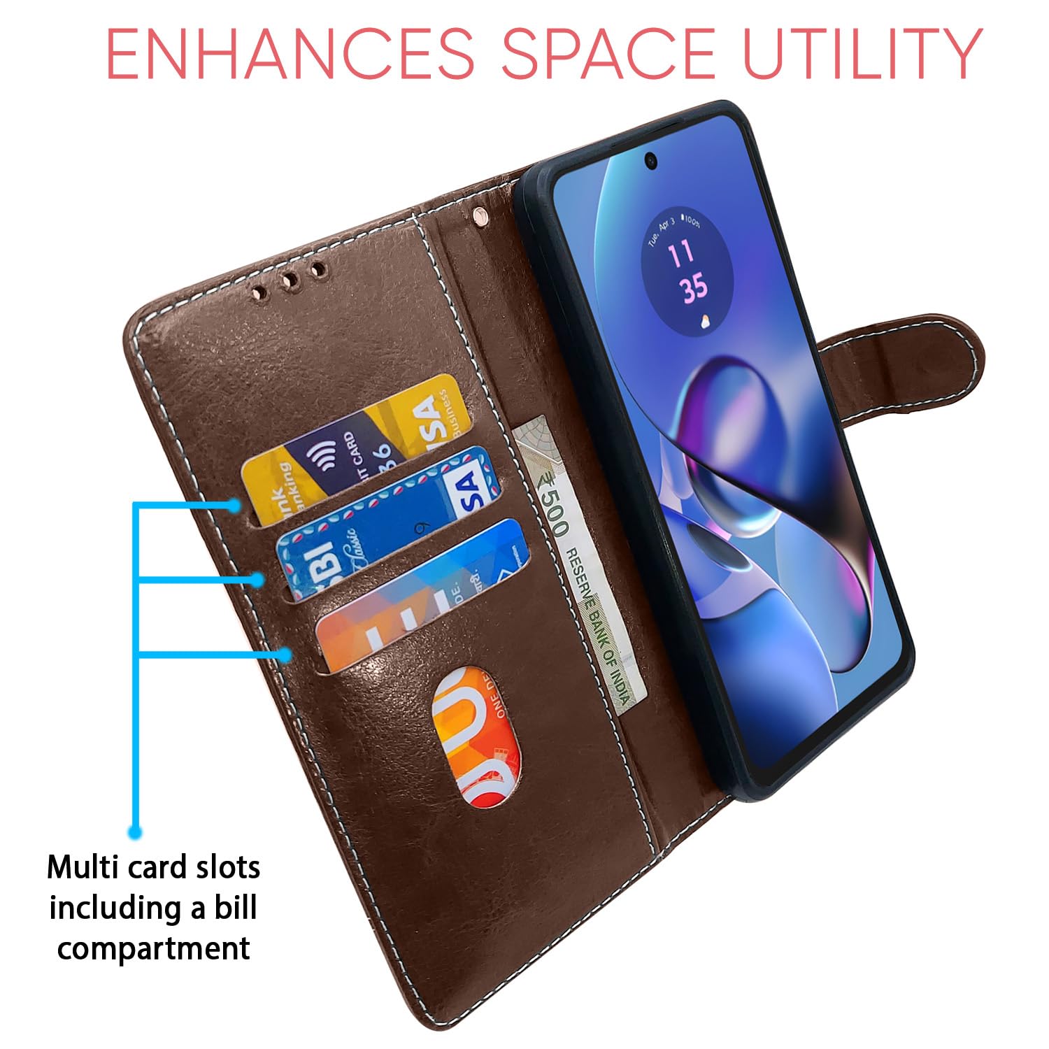 Pikkme Moto G54 5G Contrast Flip Cover (Brown)