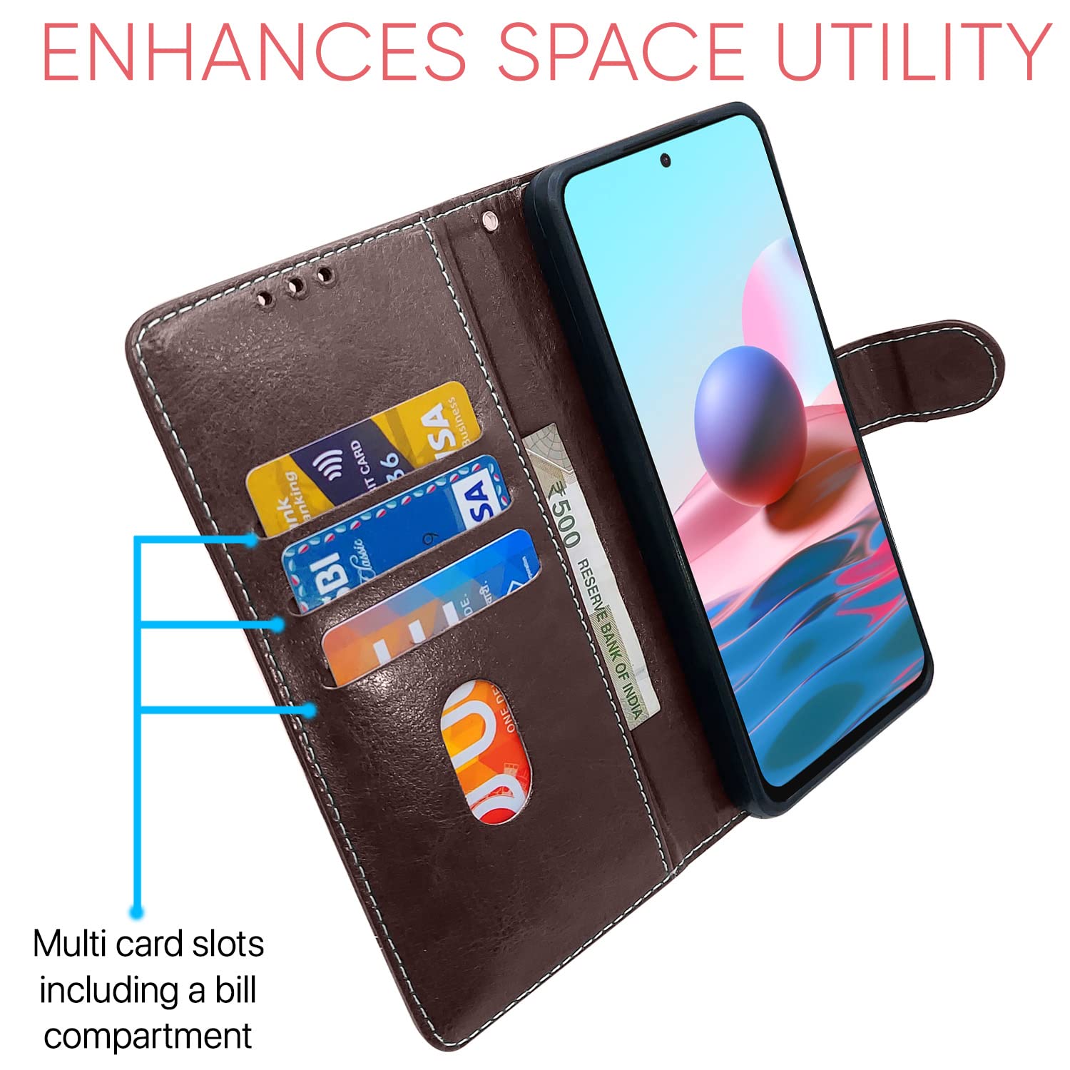Pikkme Mi Redmi Note 10 / 10S / Note 11 SE Constrast Flip Cover | Coffee & Brown