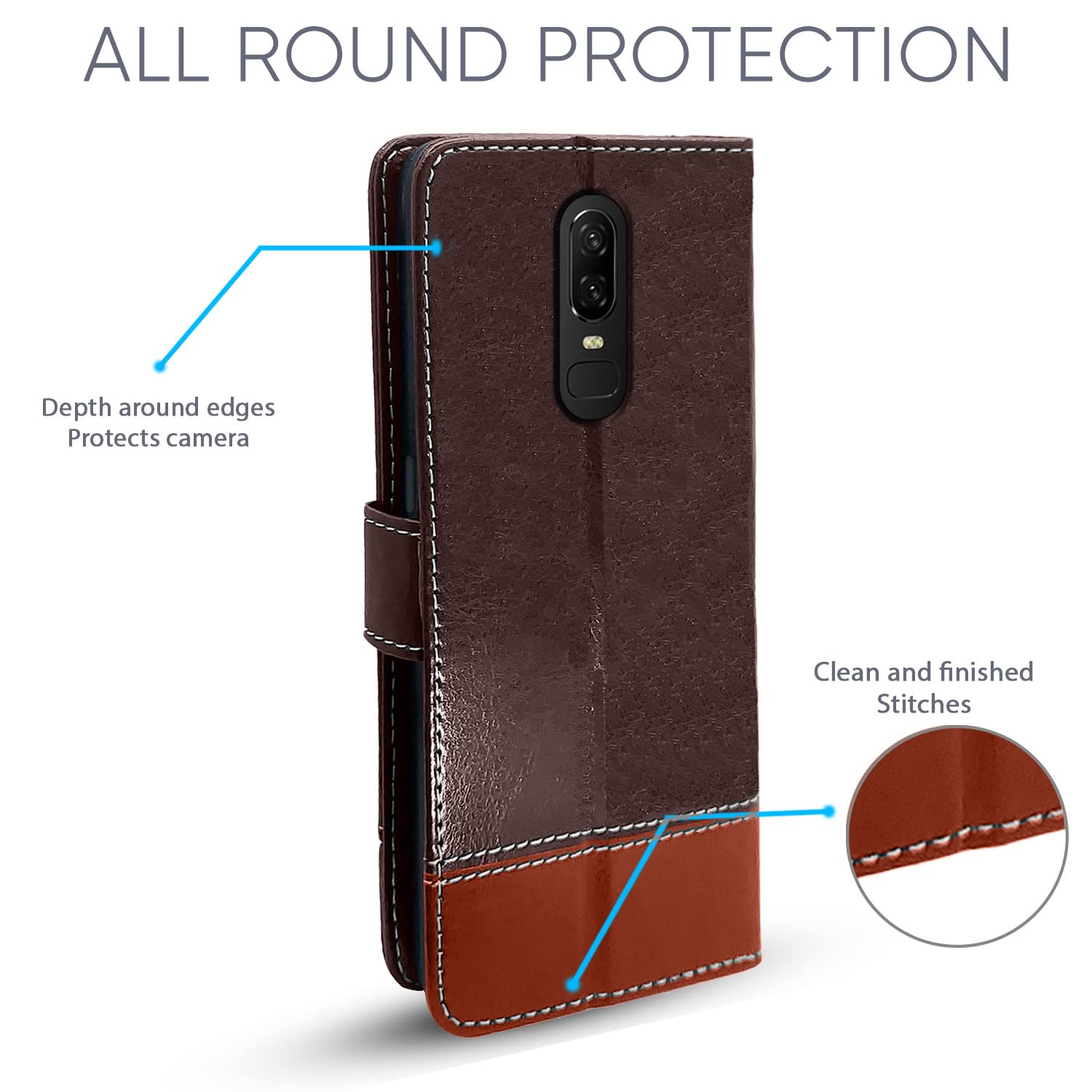 Pikkme OnePlus 6 Constrast Flip Cover | Coffee & Brown