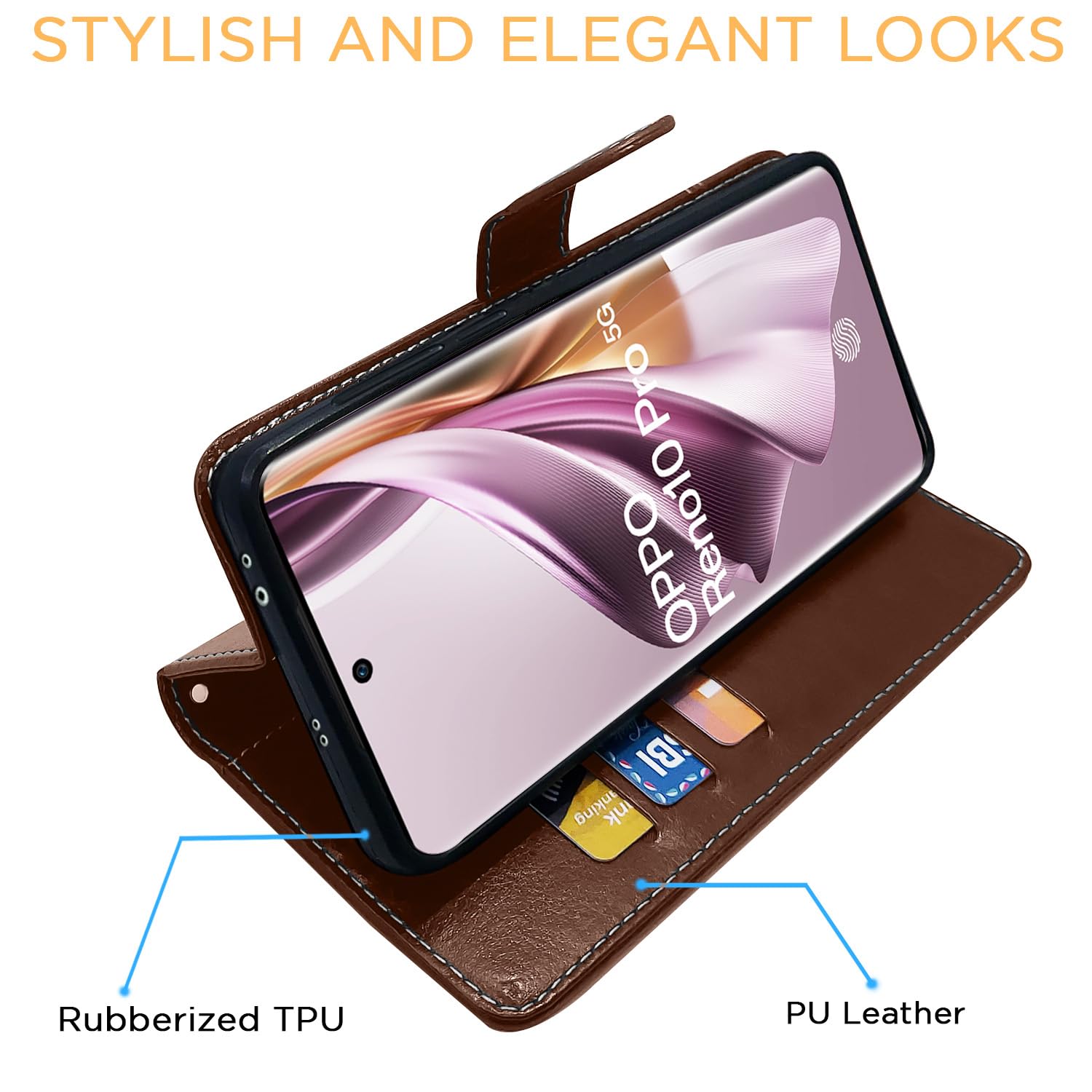 Brown wallet flip cover for Oppo Reno 10 Pro 5G – Pikkme – photo 5