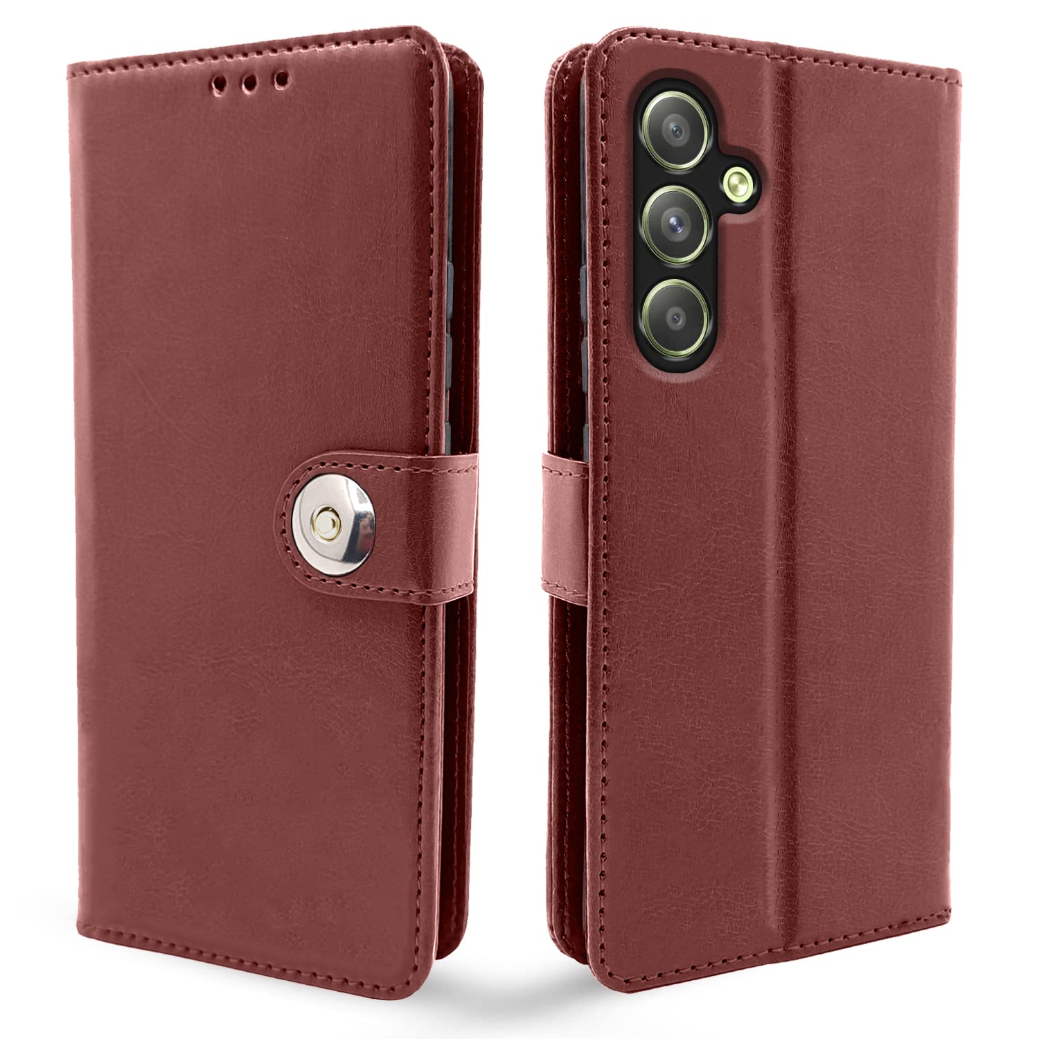 Pikkme Samsung Galaxy A34 5G Button Flip Cover (Brown)