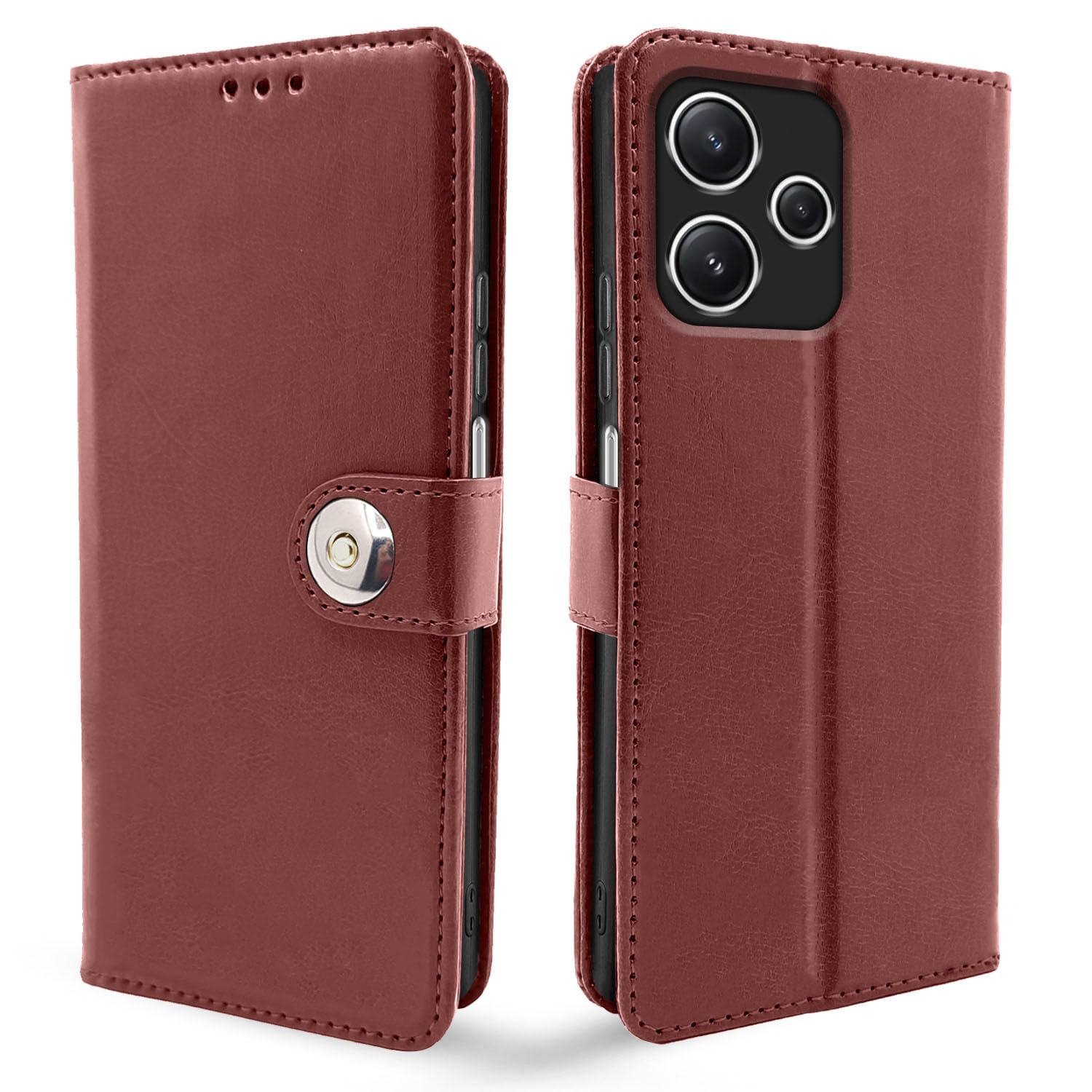 Pikkme Redmi 12 5G Button Flip Cover (Brown)