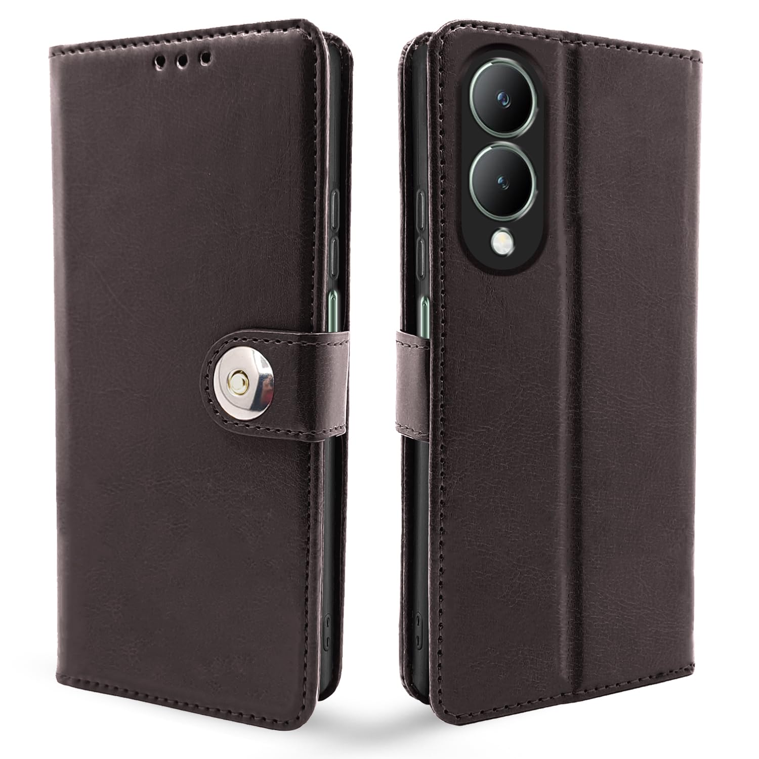 Pikkme Vivo Y17S Button Flip Cover (Coffee)