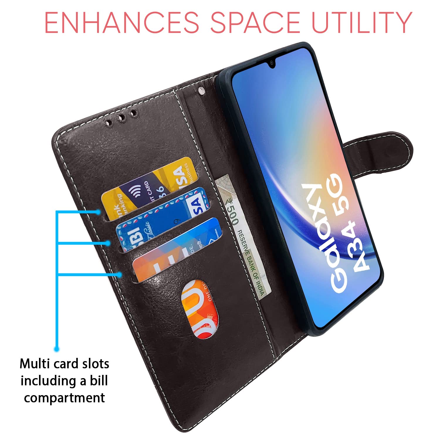 Coffee wallet flip cover for Samsung A34 5G – Pikkme – photo 3