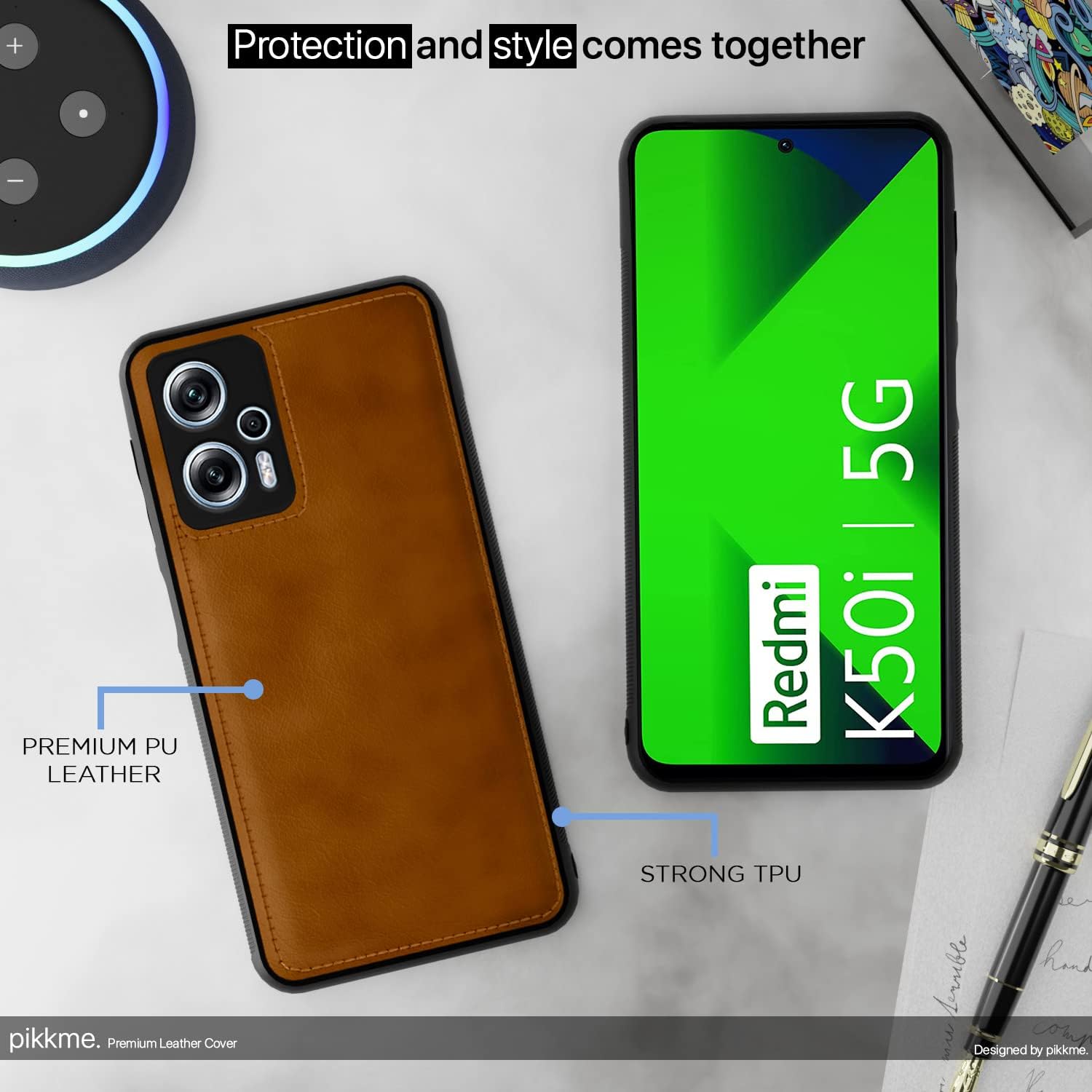 Pikkme Redmi K50i Leather Back Cover | Brown