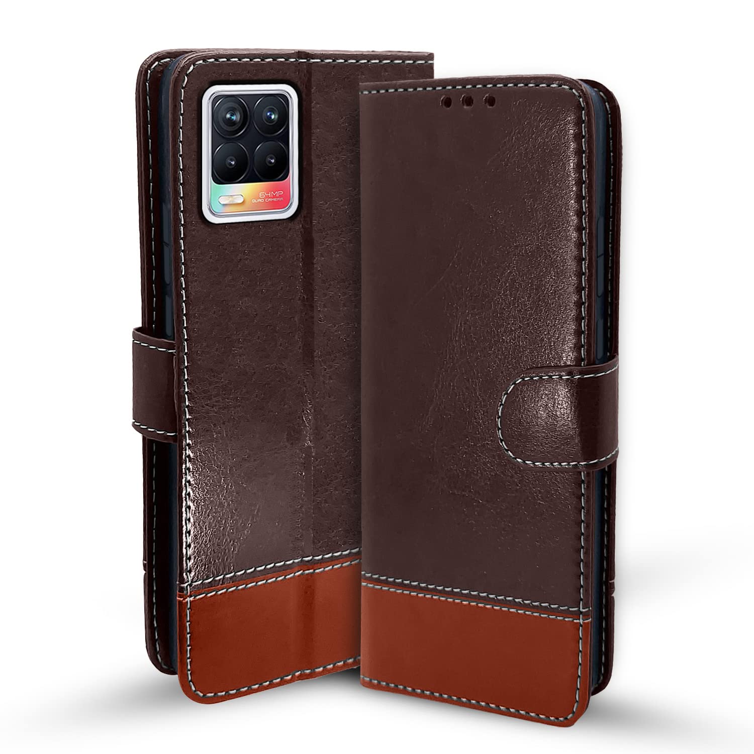 Pikkme Realme 8 4G / Realme 8 Pro Constrast Flip Cover | Coffee & Brown