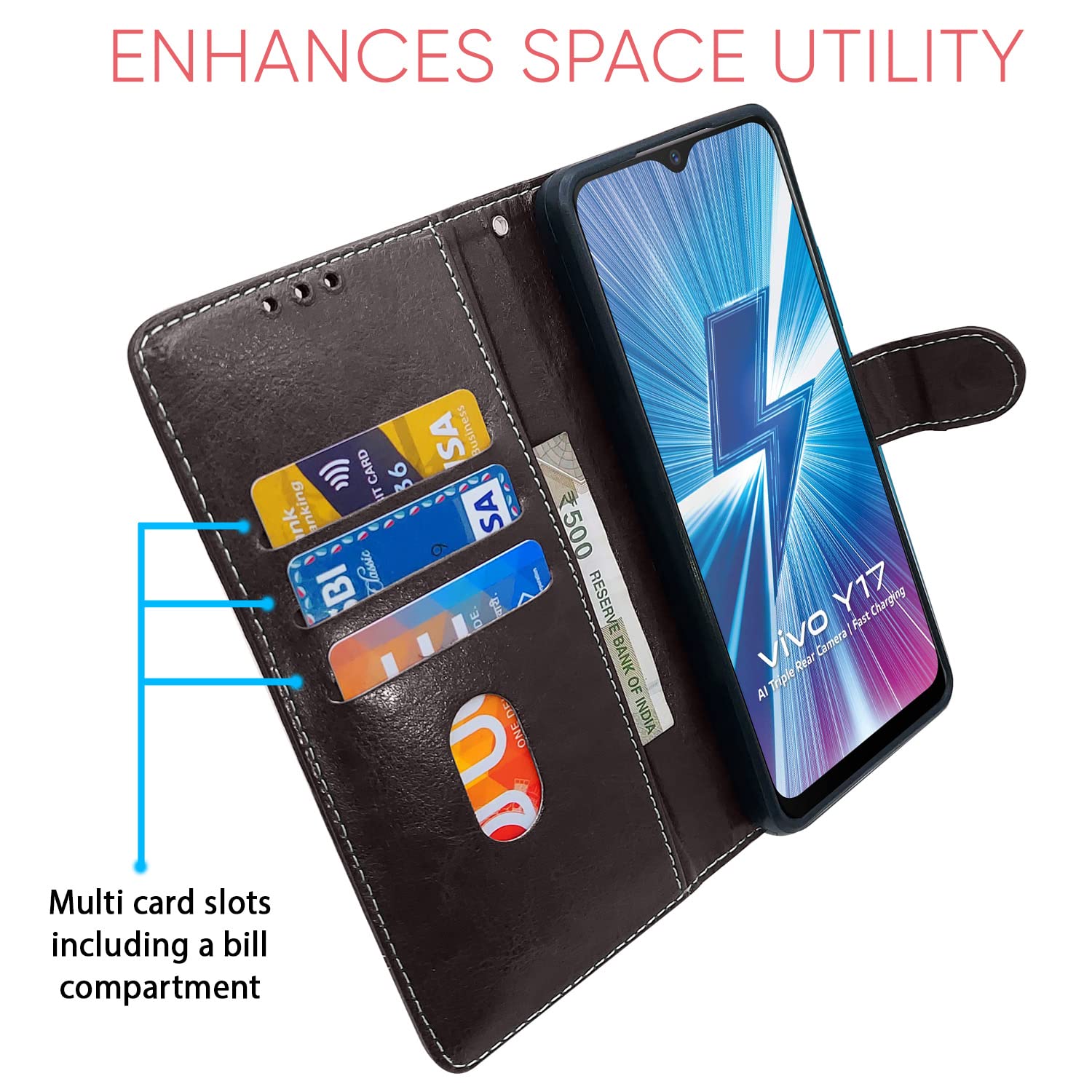 Pikkme Vivo Y12 / Y15 / Y17 / U10 Constrast Flip Cover | Coffee & Brown