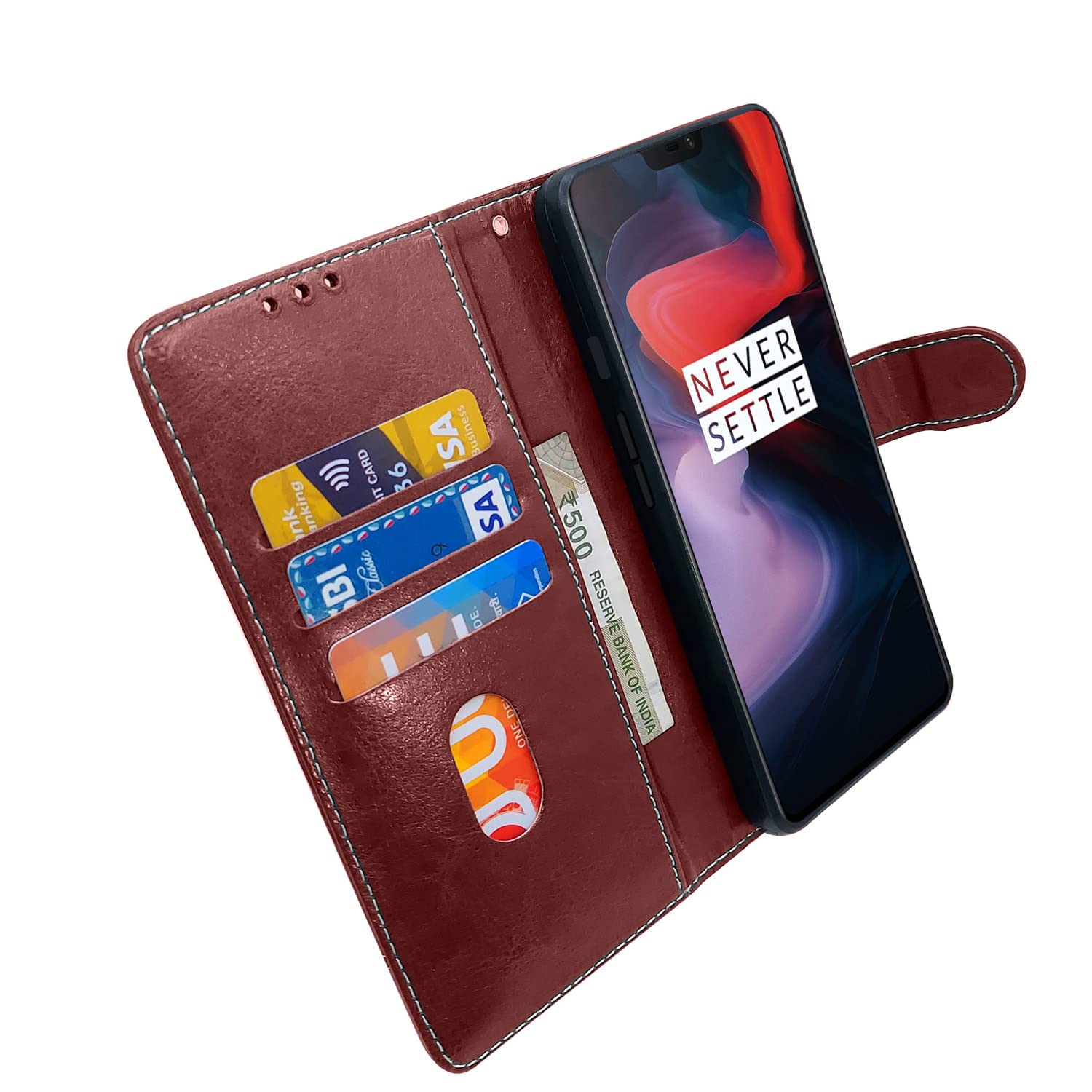 Pikkme OnePlus 6 Constrast Flip Cover | Brown & Coffee