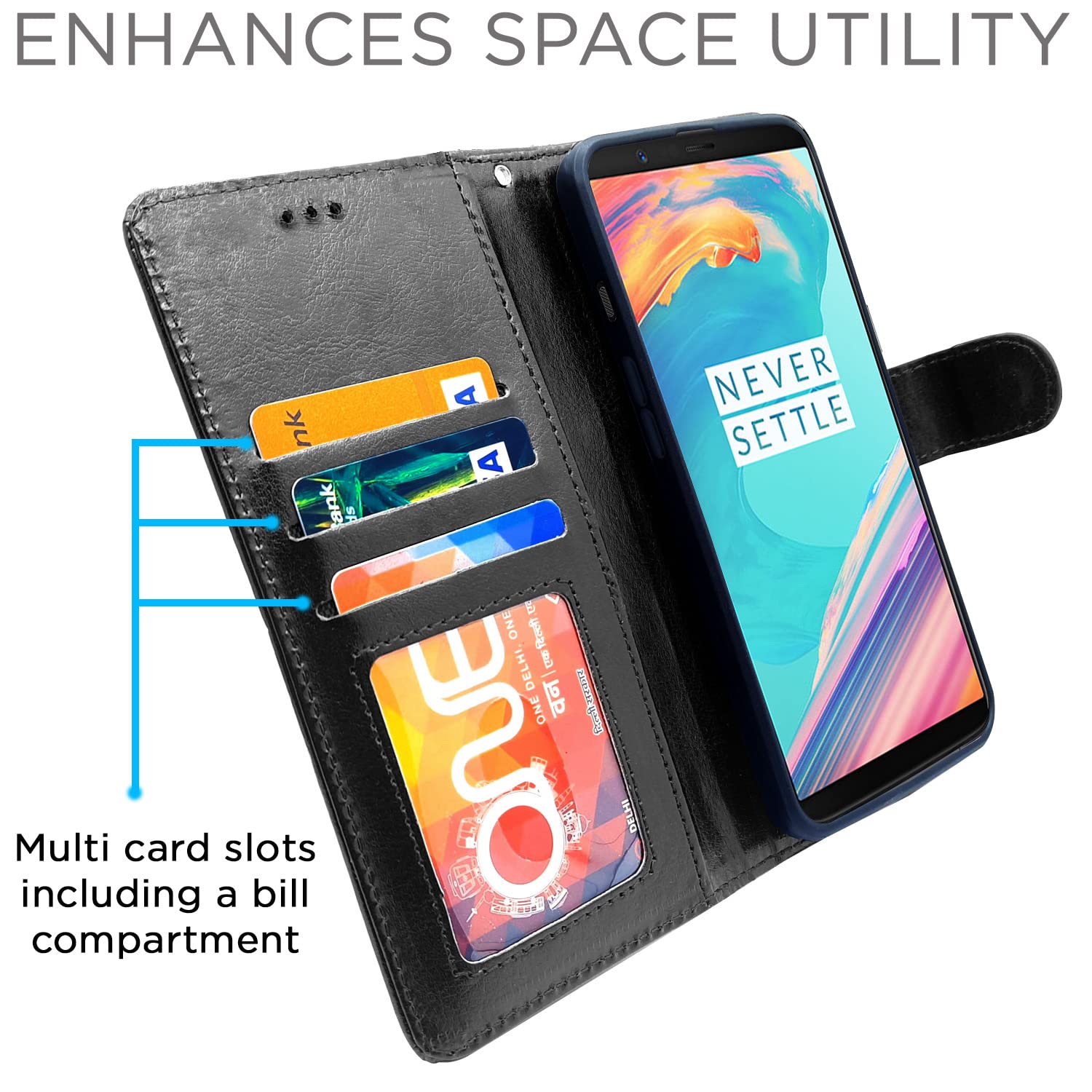 Pikkme OnePlus 5T Vintage Flip Cover | Black