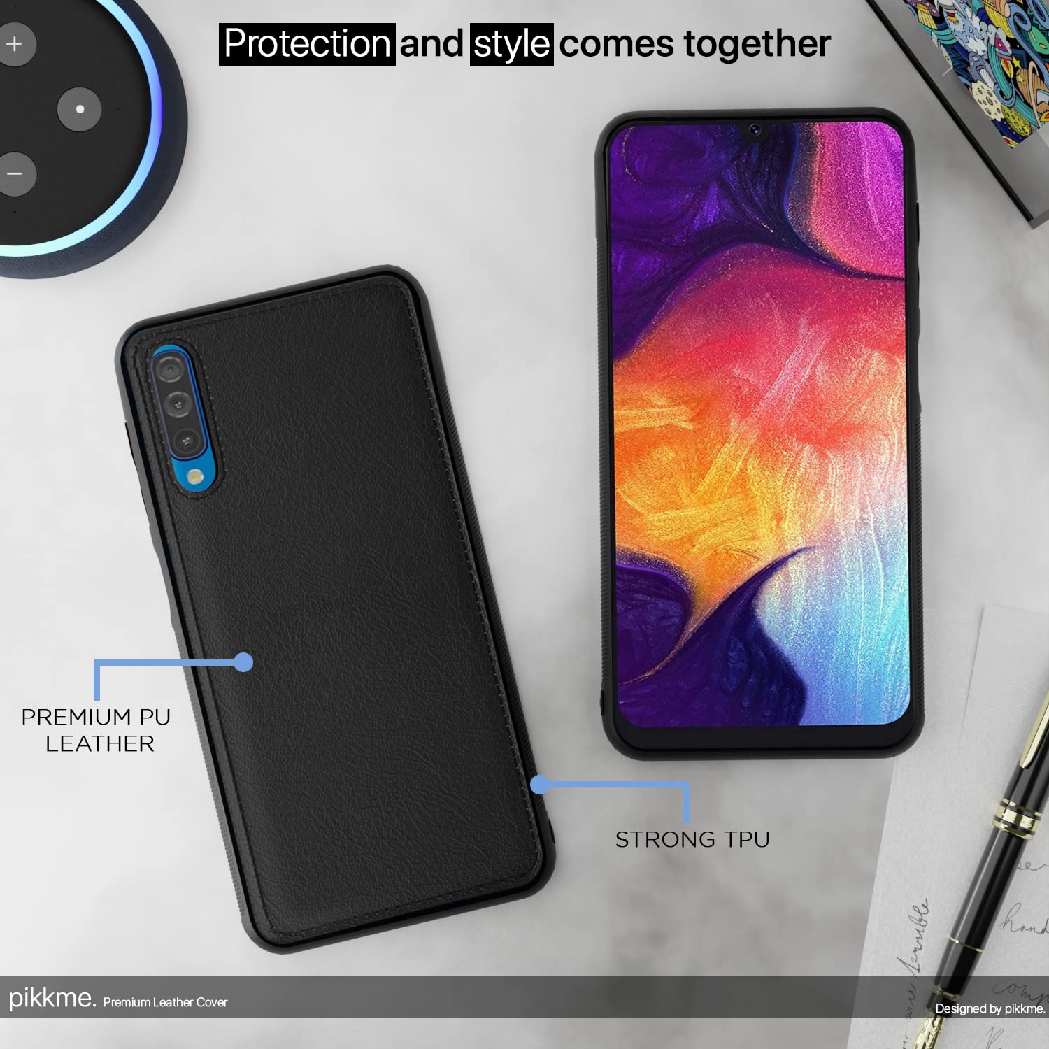 Pikkme Samsung Galaxy A50 / A50s / A30s Leather Back Cover | Black