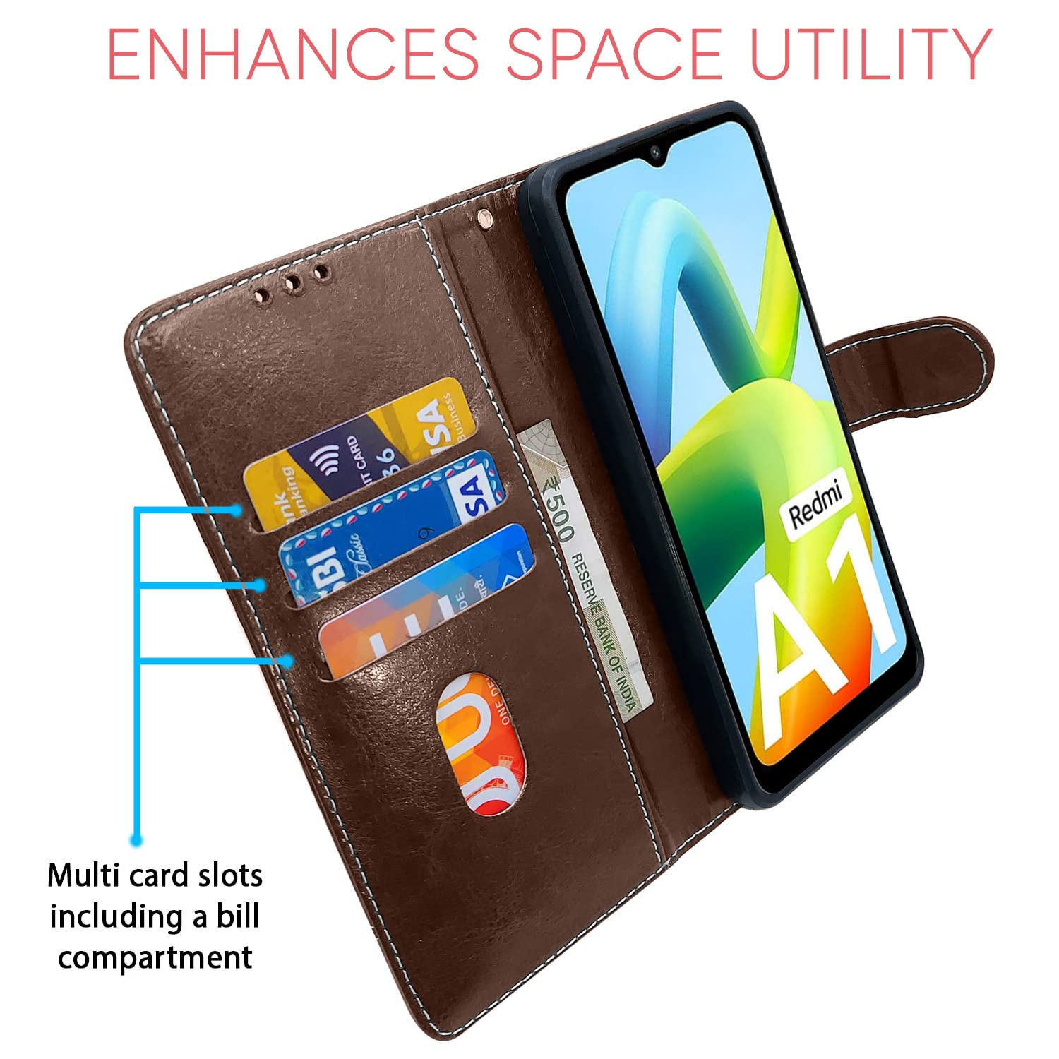 Pikkme Redmi A1 2022 Constrast Flip Cover | Brown & Coffee