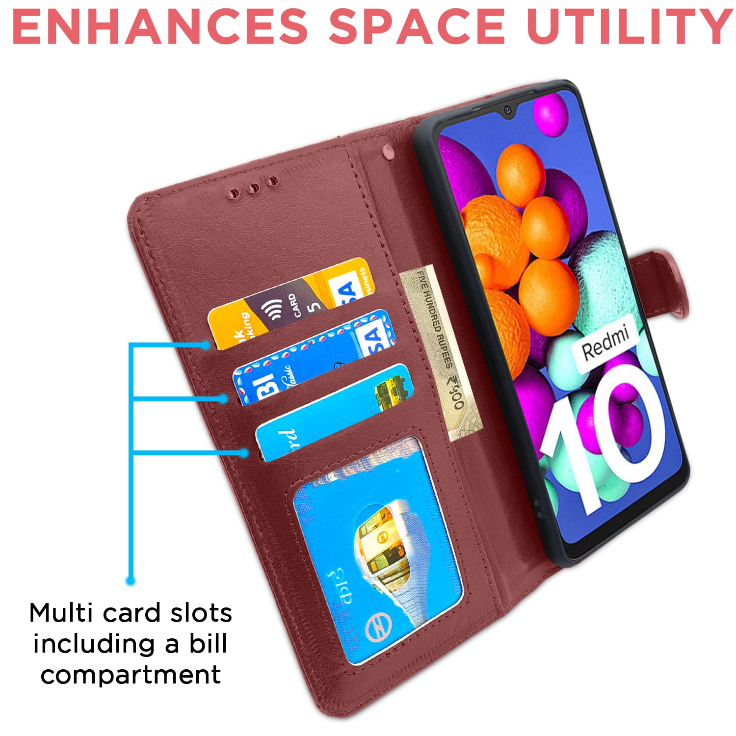 Pikkme Mi Redmi 10 / Redmi 10 Power Vintage Flip Cover | Brown