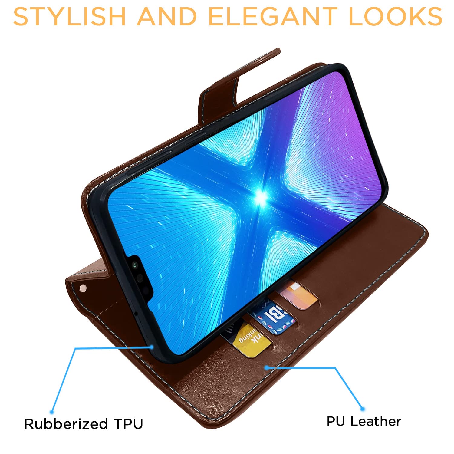 Pikkme Honor 8X Constrast Flip Cover | Brown & Coffee