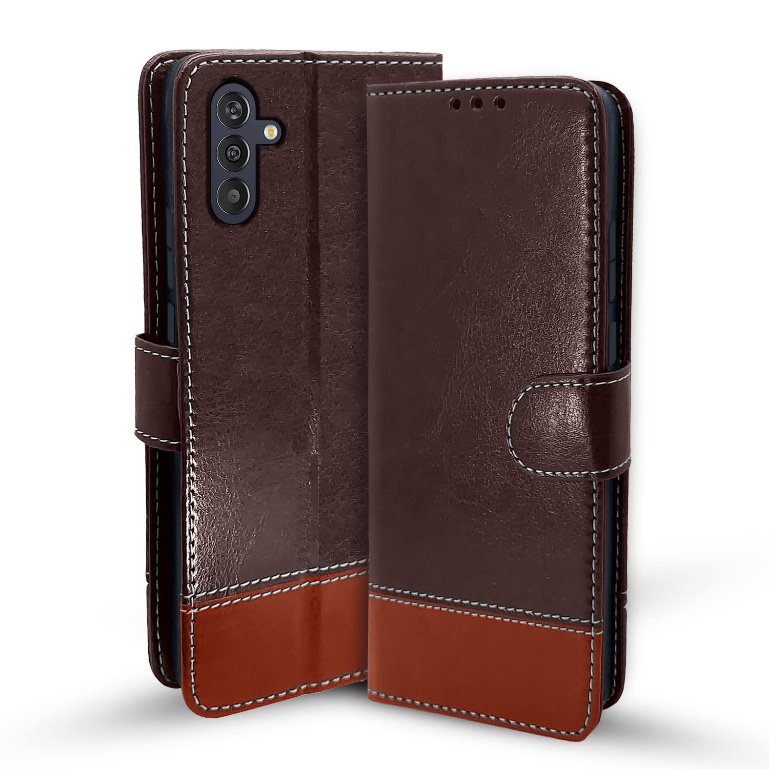 Pikkme Samsung Galaxy M13 4G Constrast Flip Cover | Coffee & Brown