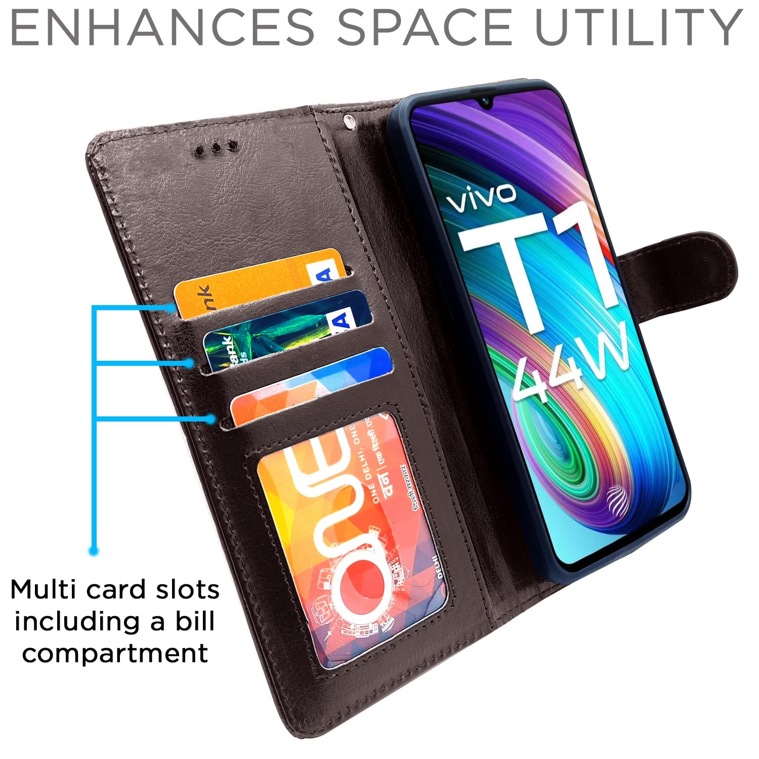 Pikkme iQOO Z6 44W / Vivo T1 44W Vintage Flip Cover | Coffee