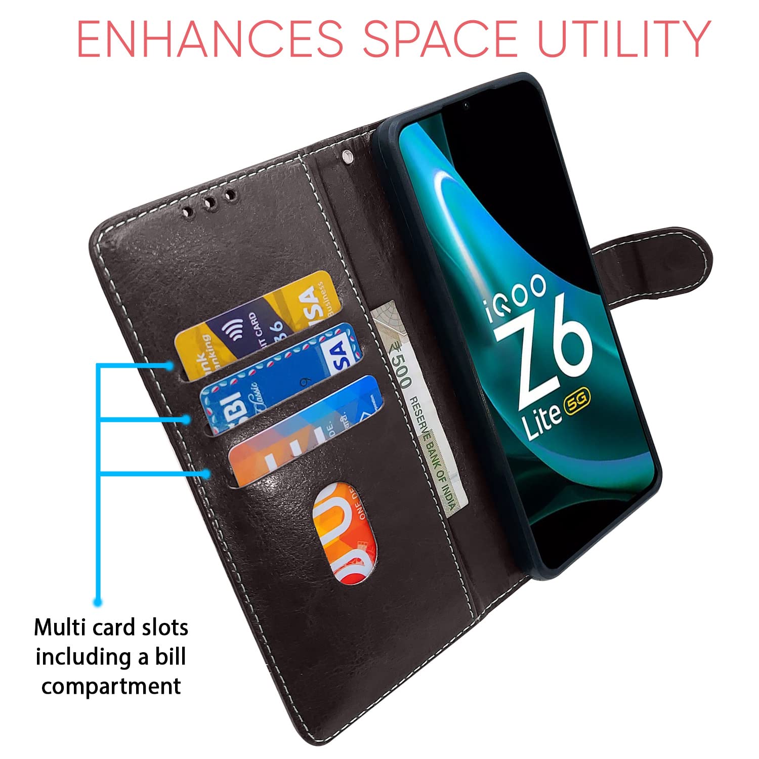 Pikkme iQOO Z6 Lite 5G coffee wallet flip cover – photo 3