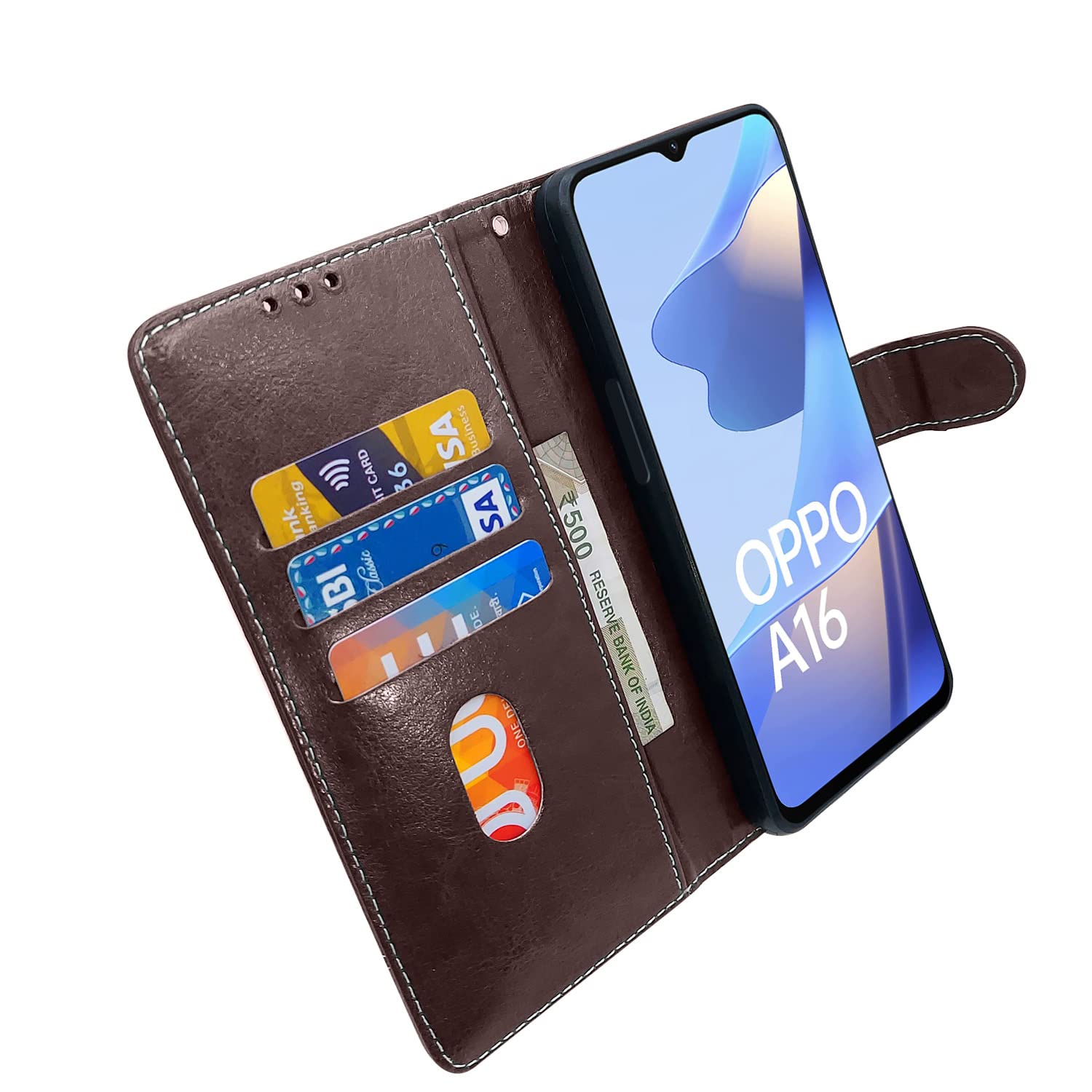 Pikkme Oppo A16 Constrast Flip Cover | Coffee & Brown