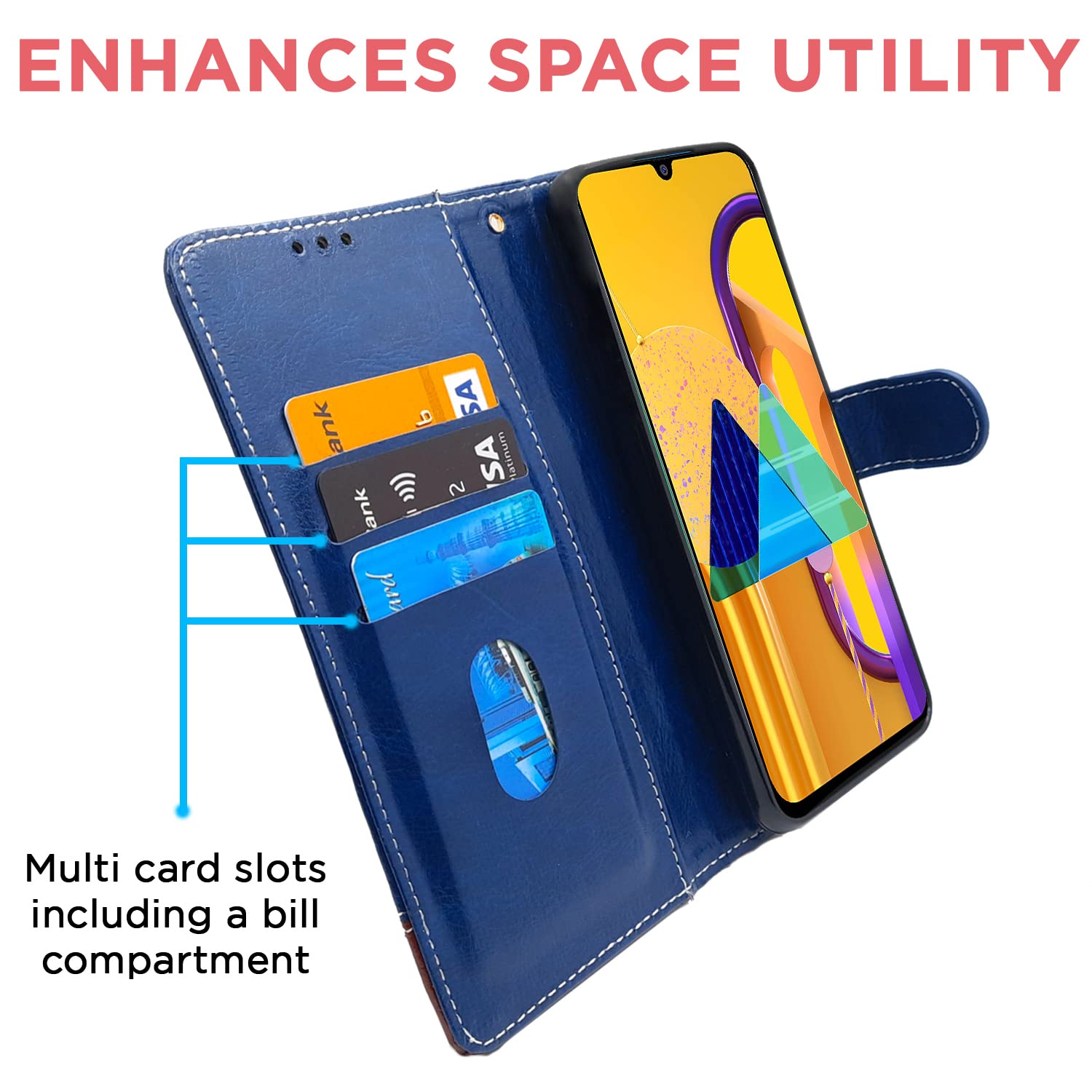 Pikkme Samsung Galaxy M31 / F41 / M31 Prime Constrast Flip Cover | Blue & Brown