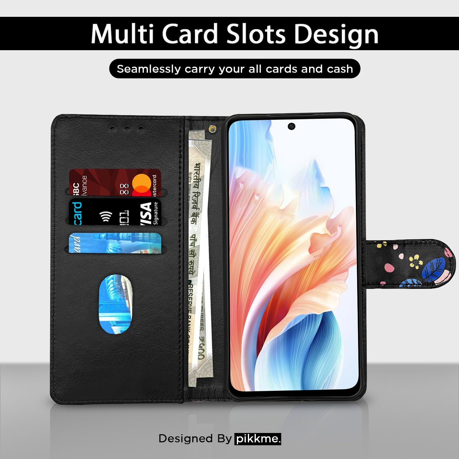 Pikkme Oppo A79 5G Flower Flip Cover (Black)