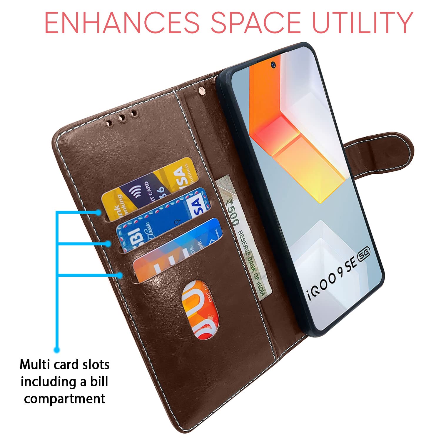 Pikkme brown Contrast wallet flip cover for iQOO 9 SE 5G – photo 3