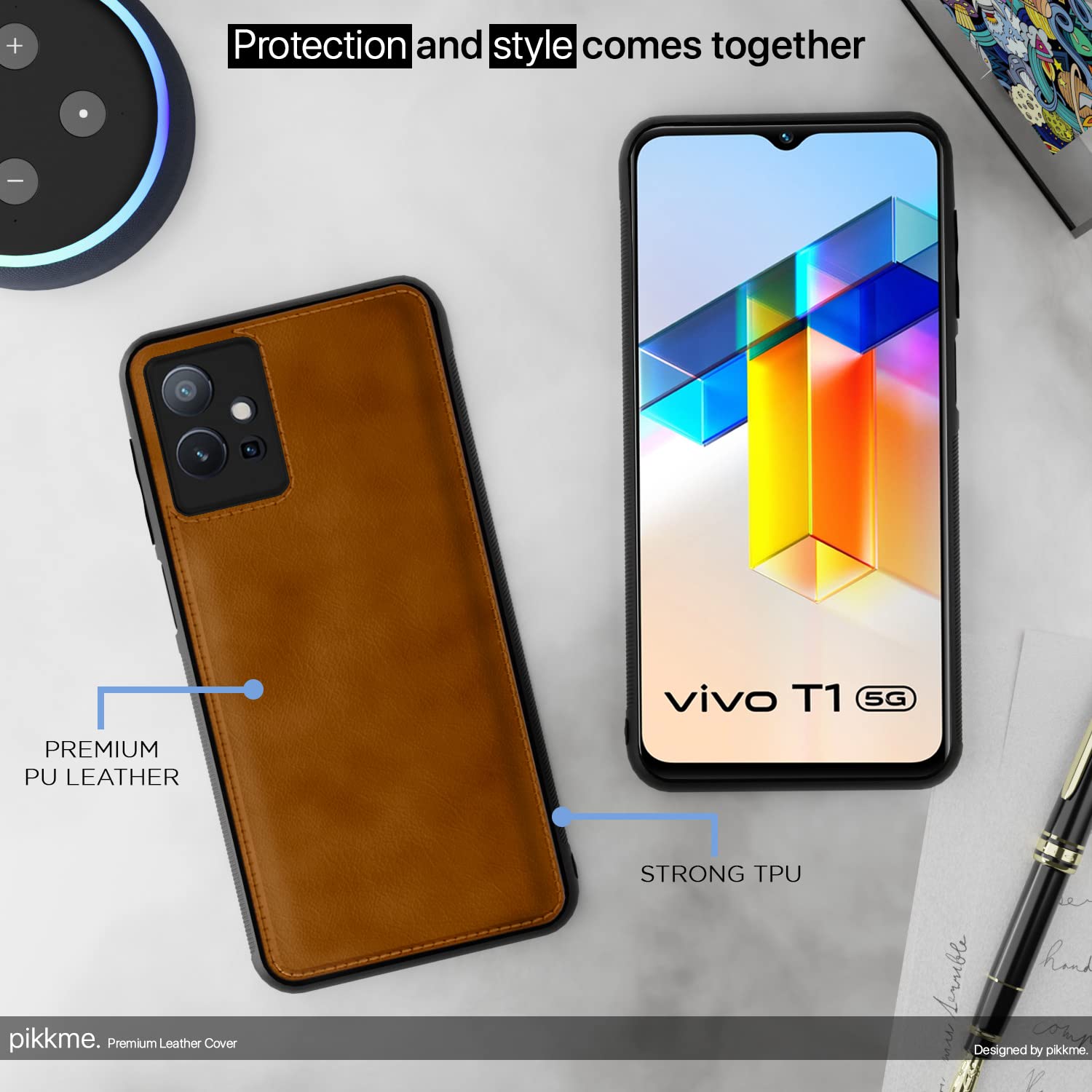 Pikkme Vivo T1 5G / Vivo Y75 5G / iQOO Z6 5G Leather Back Cover | Brown