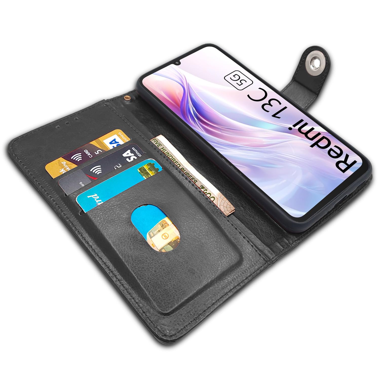 Pikkme black Button mobile flip cover for Redmi 13C 5G – photo 3