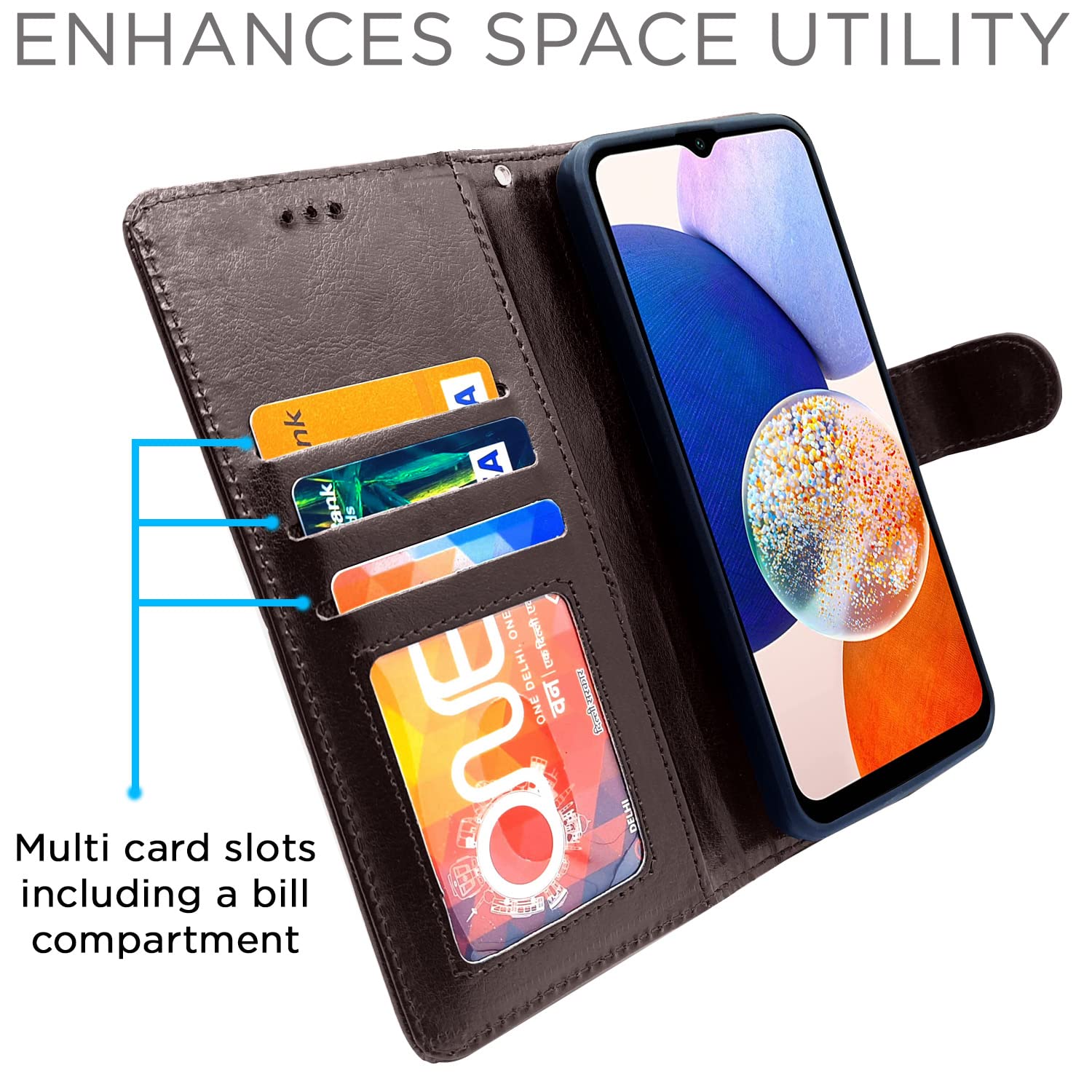 Pikkme Samsung Galaxy A14 5G Vintage Flip Cover | Coffee