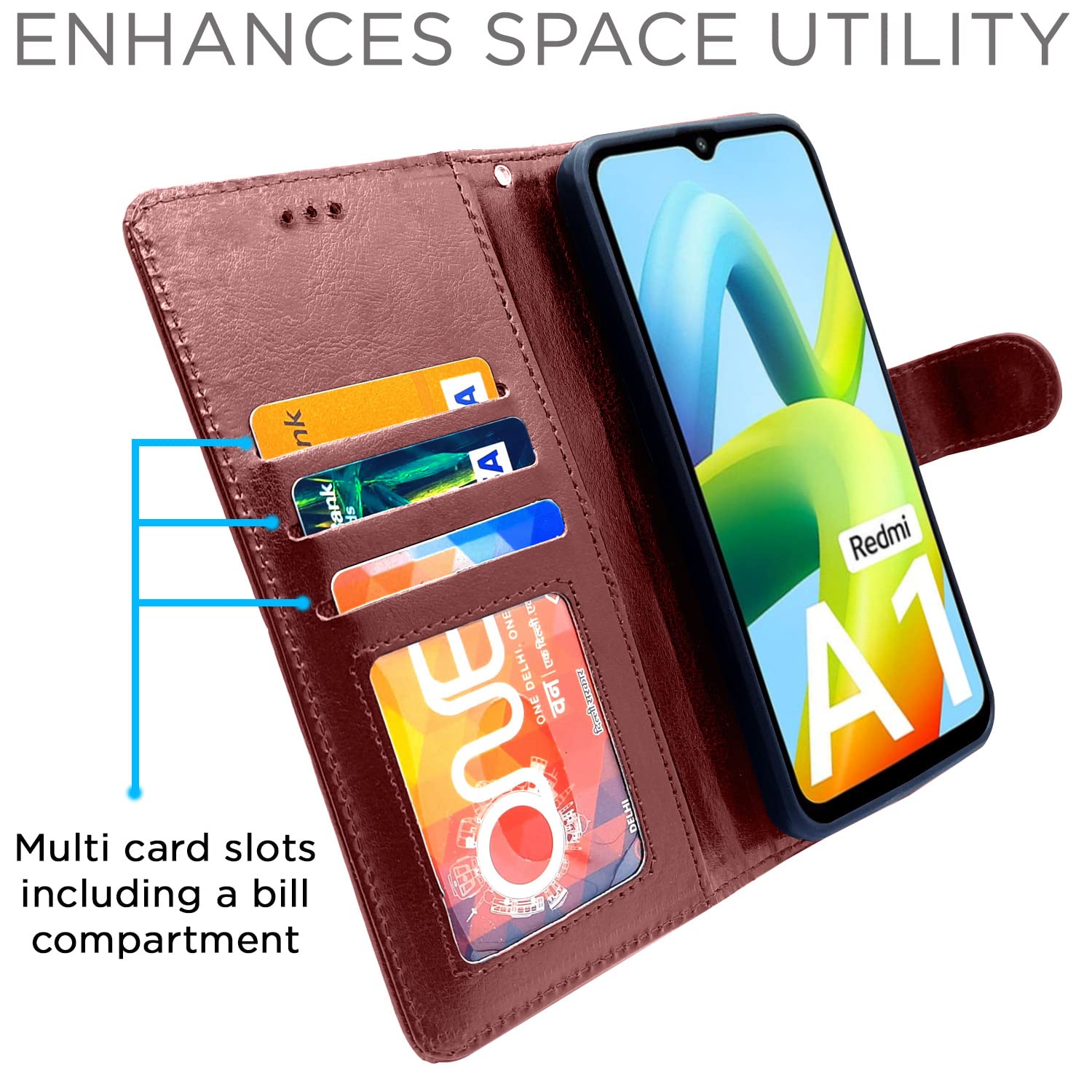 Pikkme Redmi A1 2022 Vintage Flip Cover | Brown