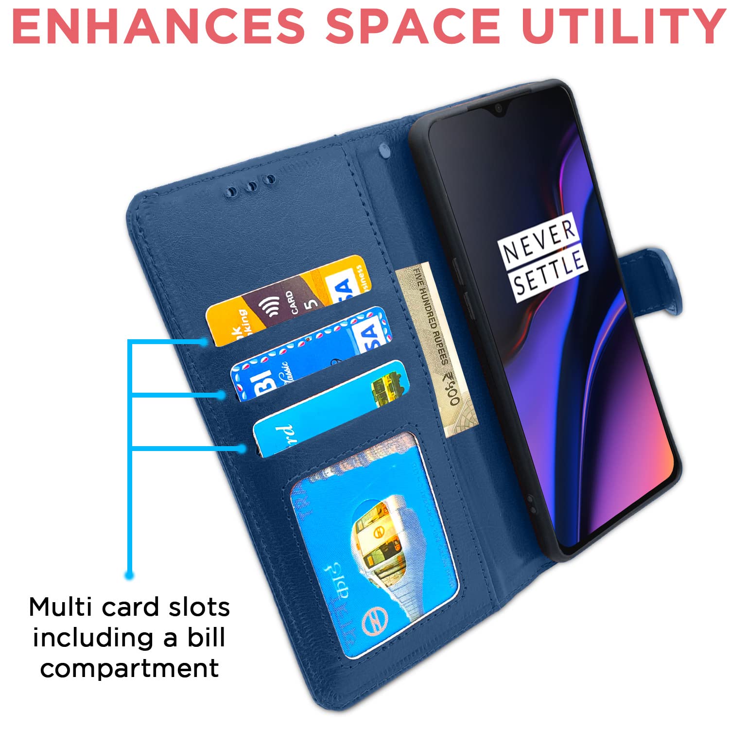 Pikkme OnePlus 6T Vintage Flip Cover | Blue