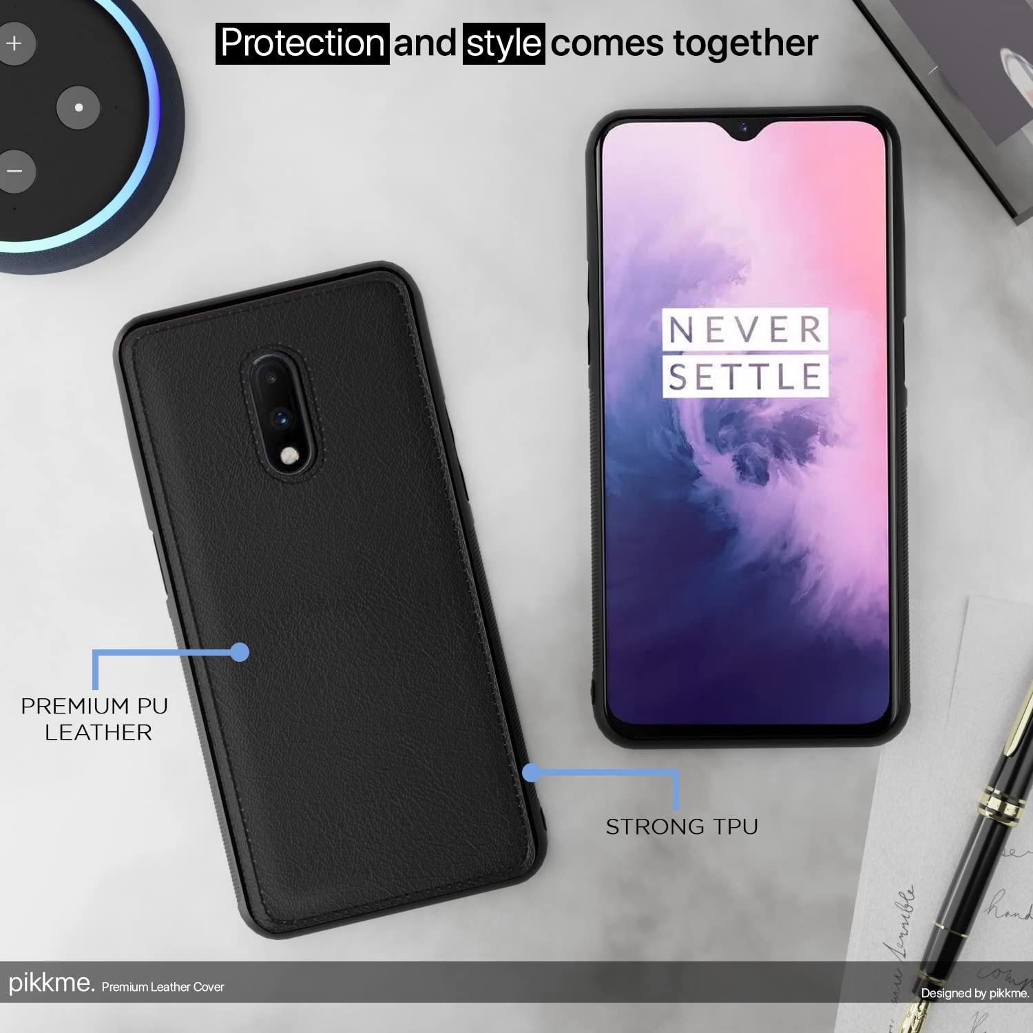 Pikkme OnePlus 7 Leather Back Cover | Black