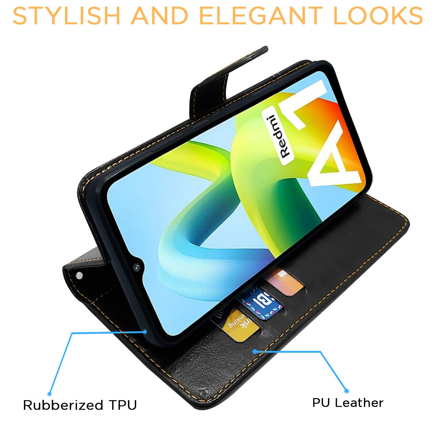 Pikkme Redmi A1 2022 Constrast Flip Cover | Black & Brown