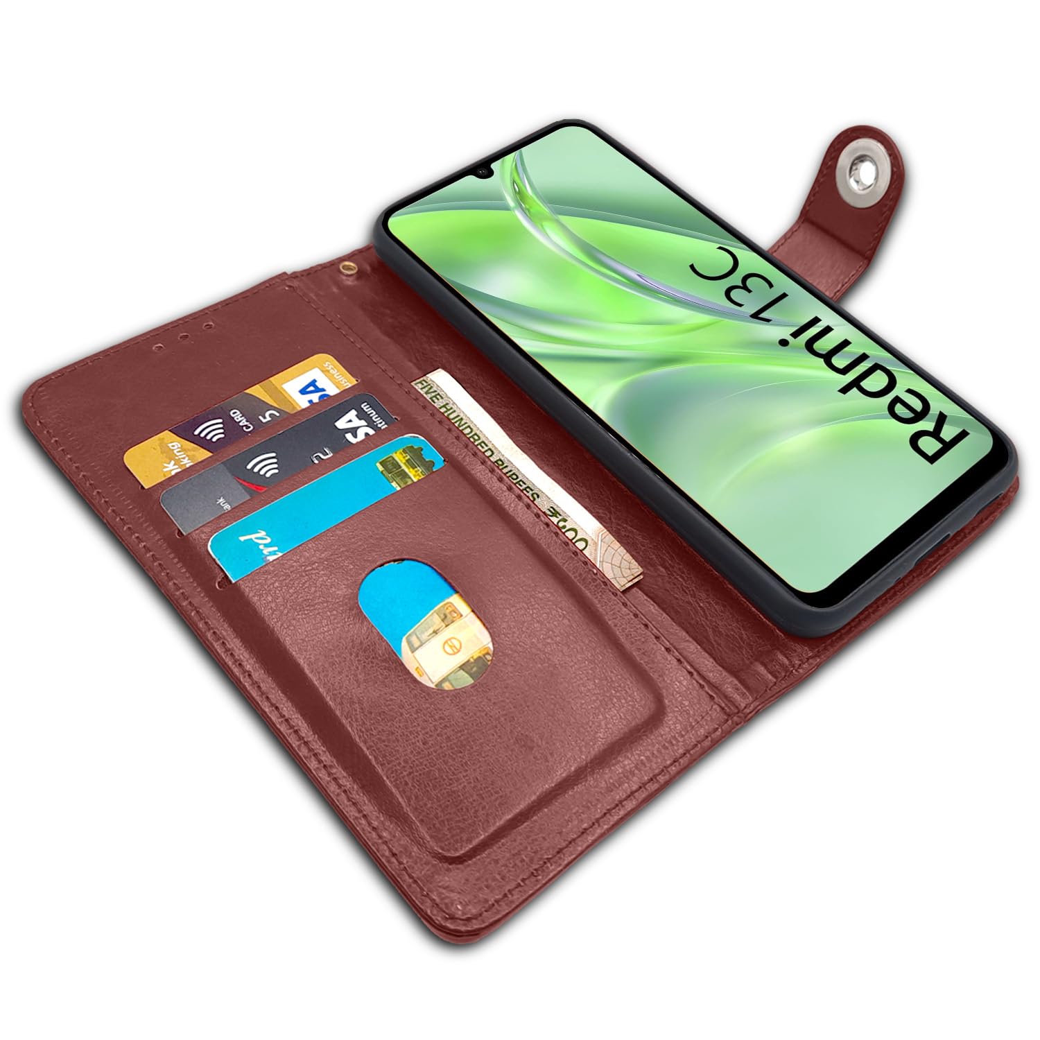 Pikkme Redmi 13C 4G Button Flip Cover (Brown)