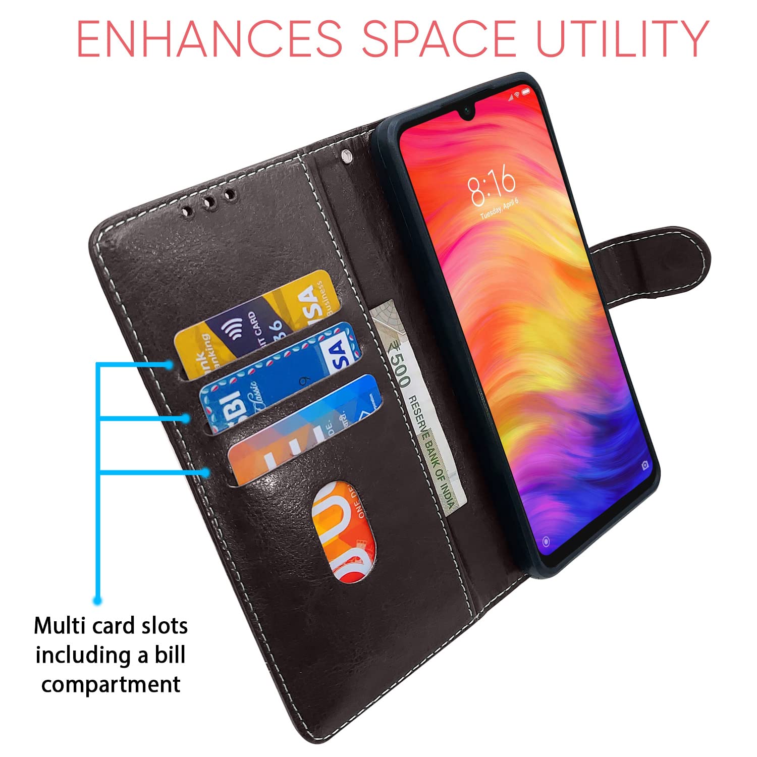Pikkme Mi Redmi Note 7 / Note 7 Pro / Note 7s Constrast Flip Cover | Coffee & Brown