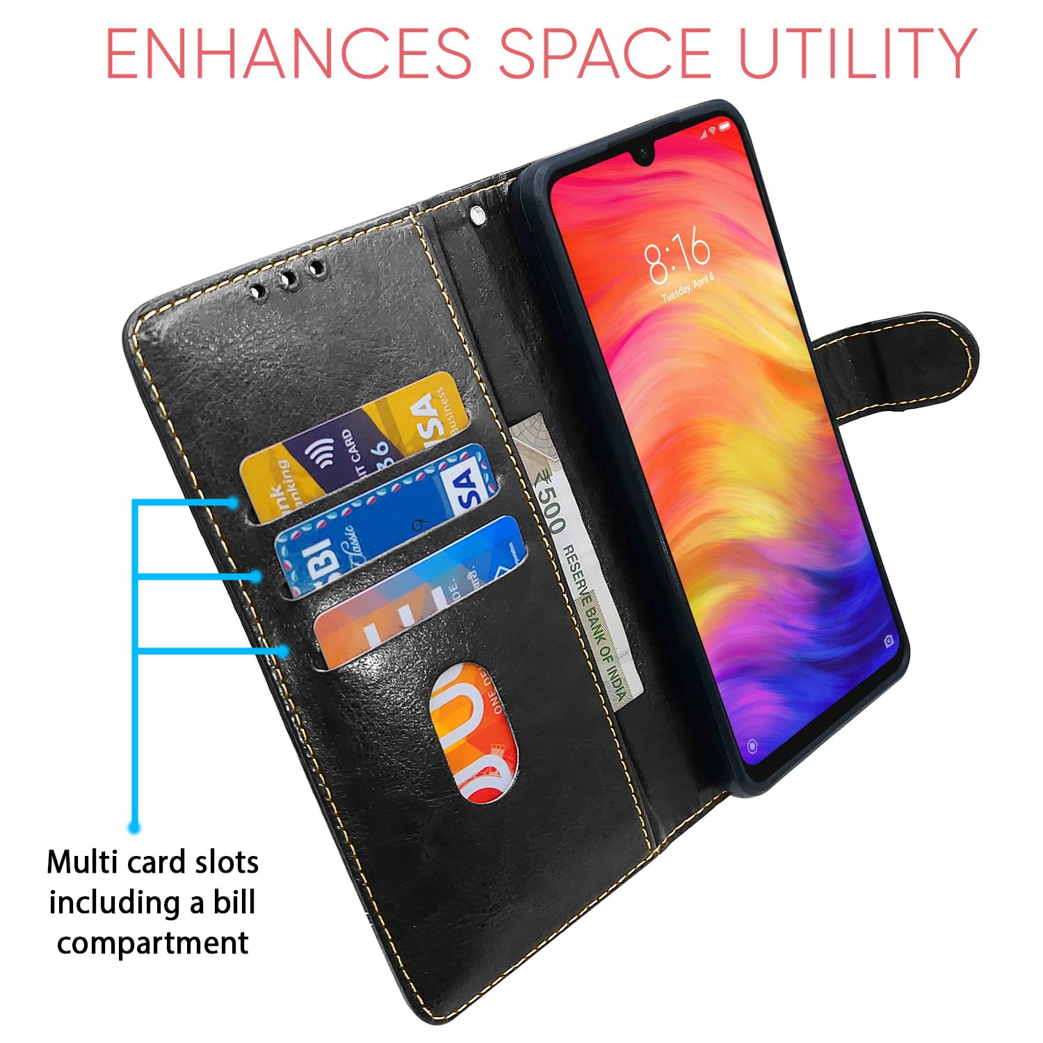 Pikkme Mi Redmi Note 7 / Note 7 Pro / Note 7s Constrast Flip Cover | Black & Brown
