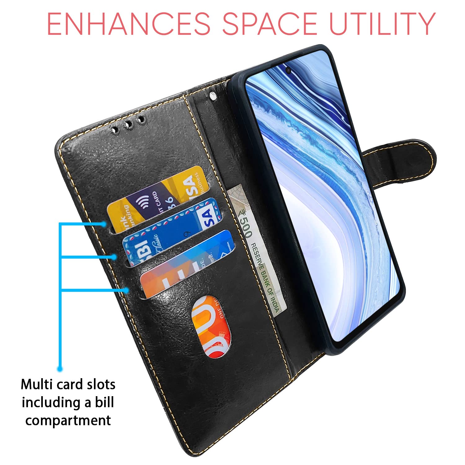 Pikkme Mi Redmi Note 10 Lite/Redmi Note 9 Pro/Note 9 Pro Max Constrast Flip Cover | Black & Brown