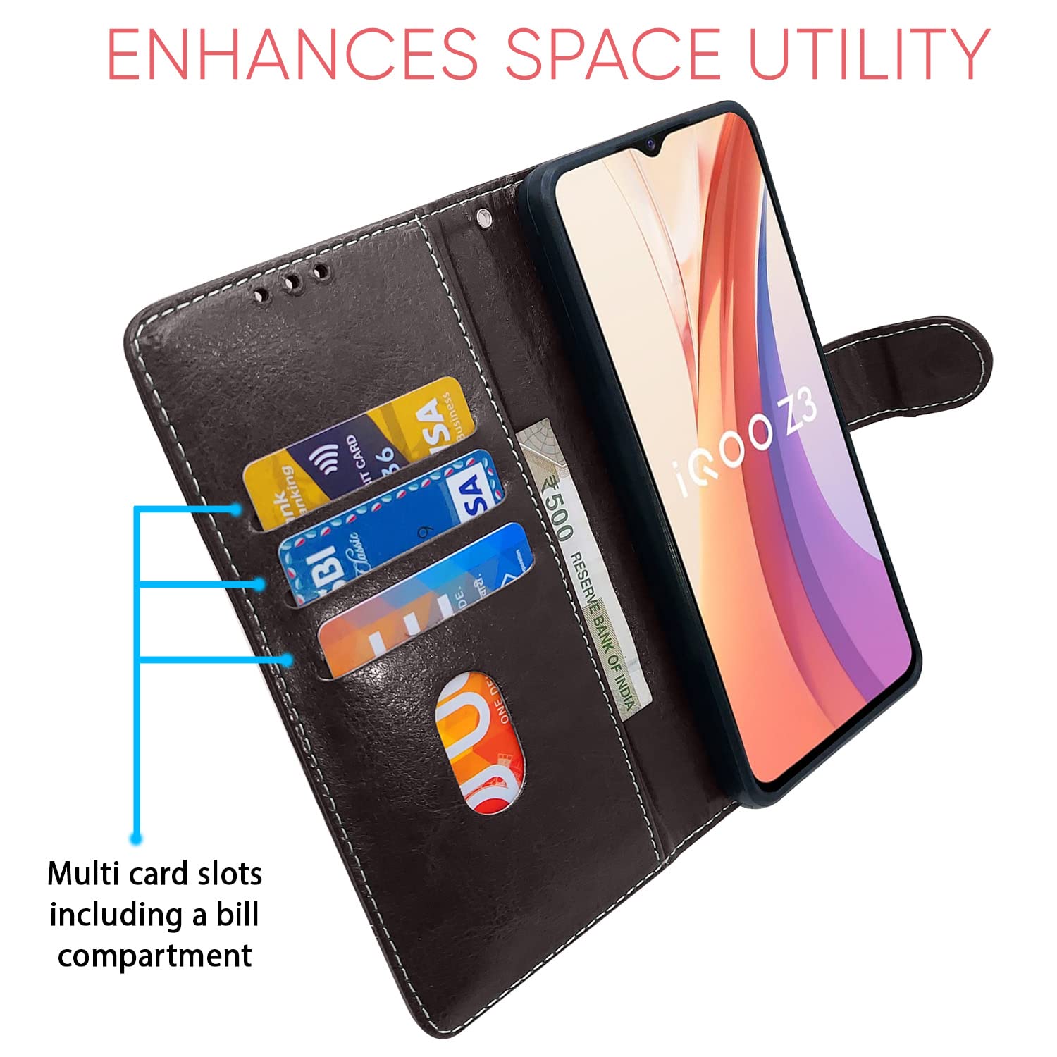 iQOO Z3 5G Contrast mobile flip cover in coffee by Pikkme – photo 3