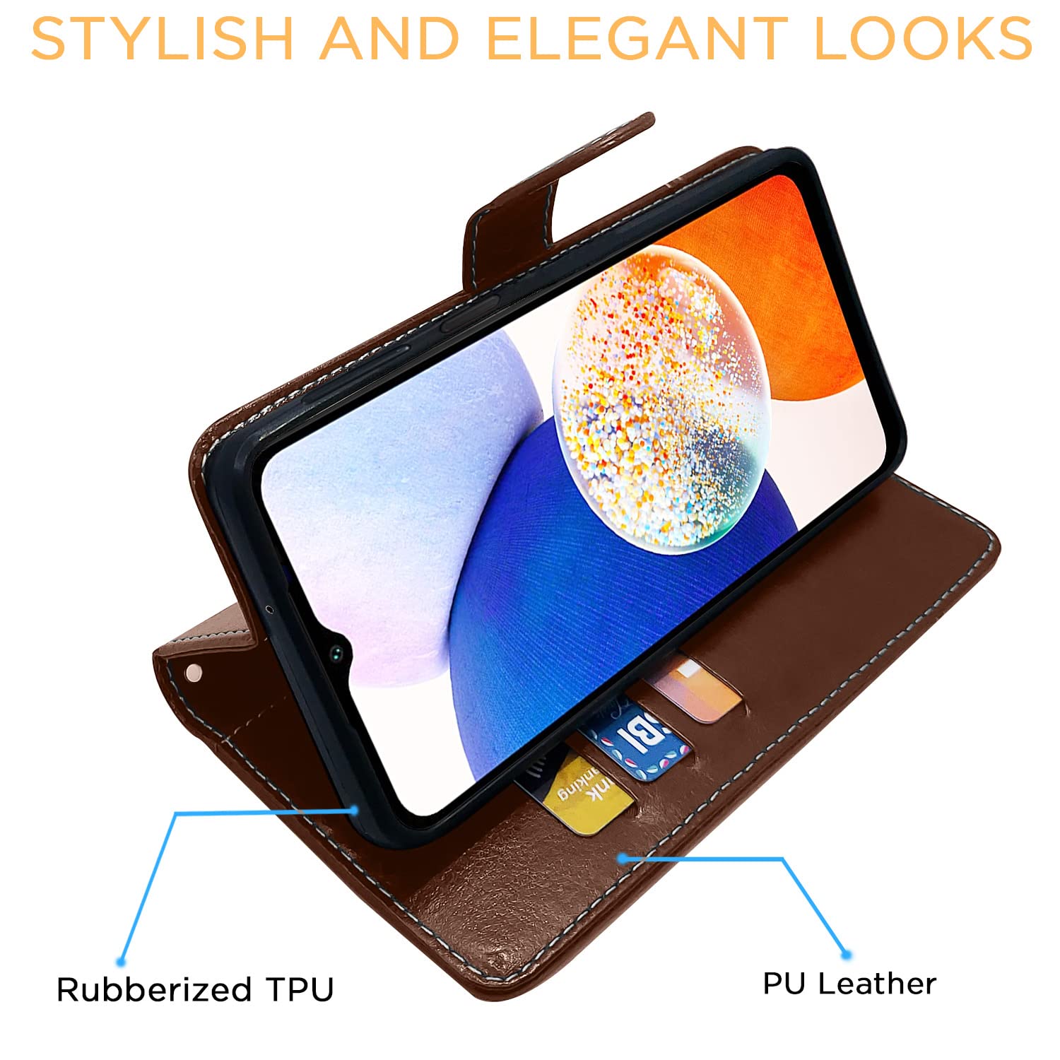 Pikkme Samsung Galaxy A14 5G Constrast Flip Cover | Brown & Coffee
