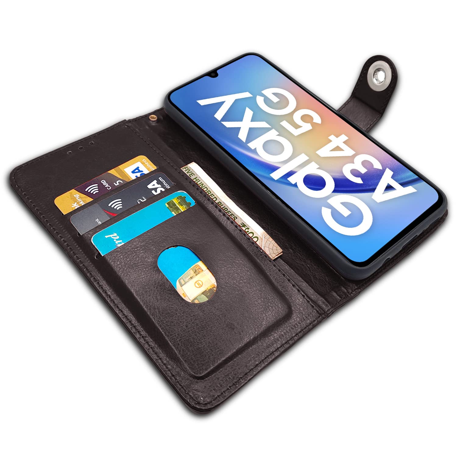 Pikkme Samsung Galaxy A34 5G Button Flip Cover (Coffee)