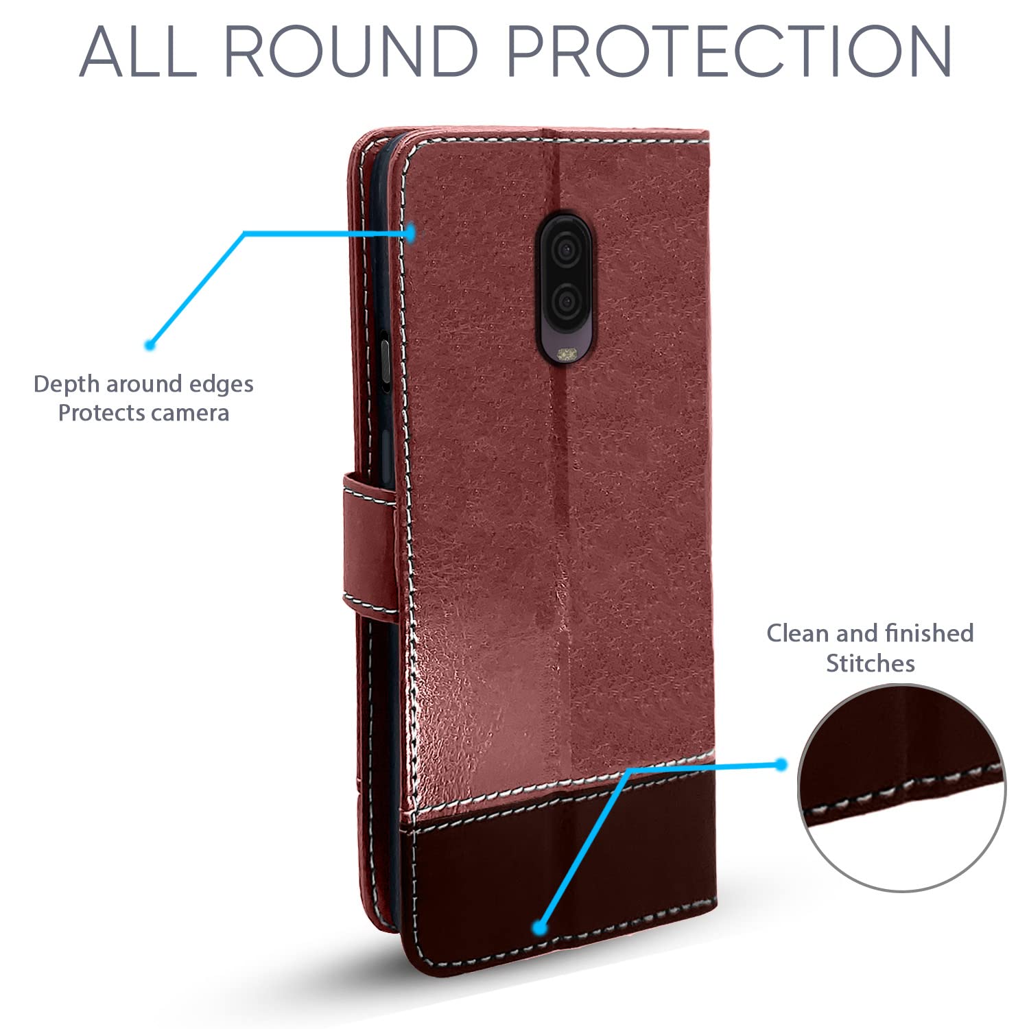 Pikkme OnePlus 6T Constrast Flip Cover | Brown & Coffee