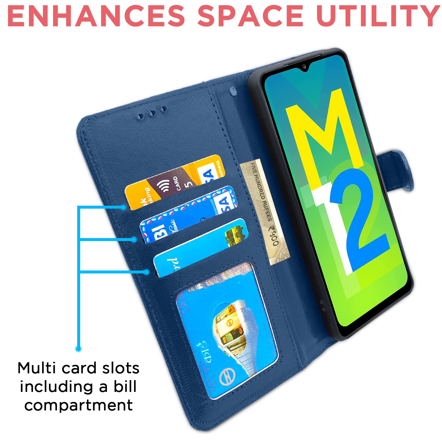 Pikkme Samsung Galaxy M12 / F12 / A12 Vintage Flip Cover | Blue