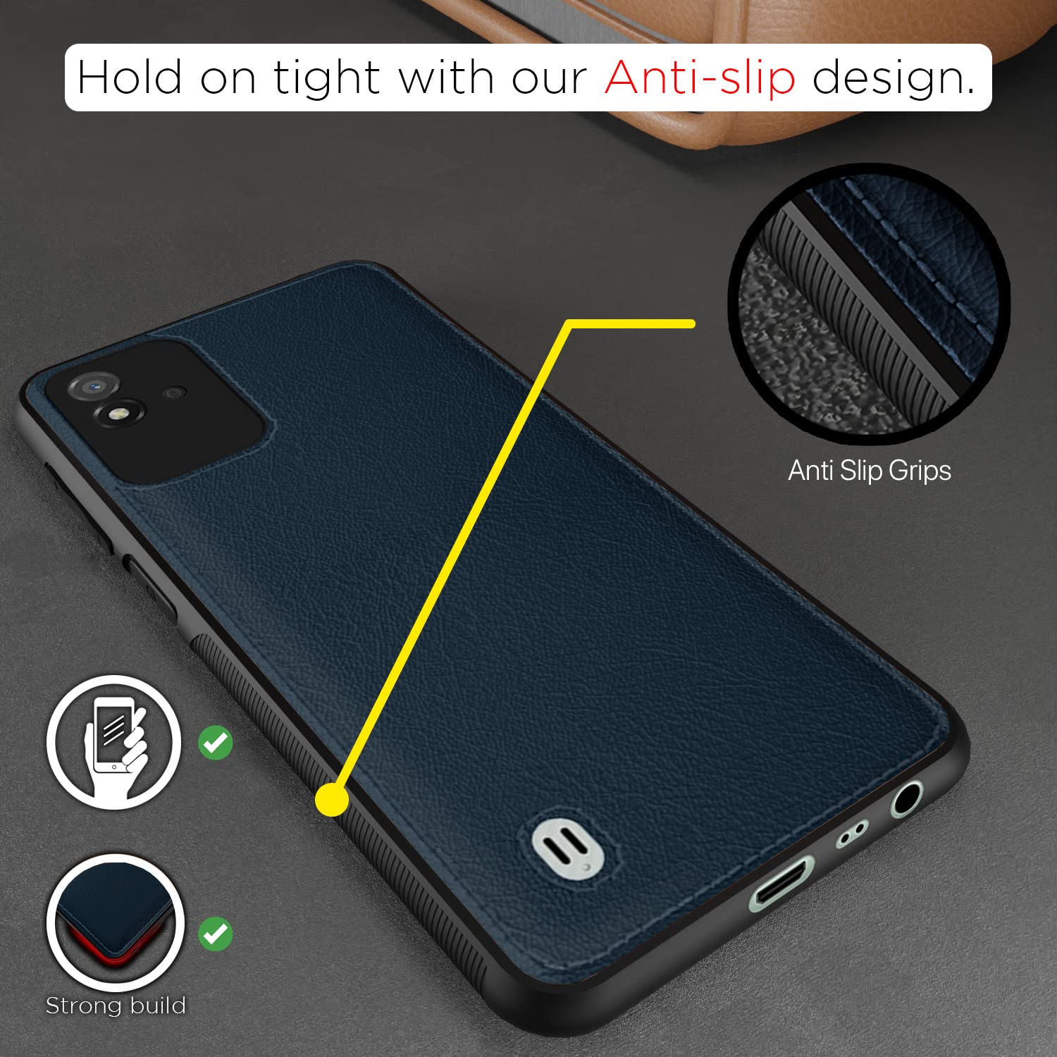 Pikkme Realme Narzo 50i Leather Back Cover | Blue