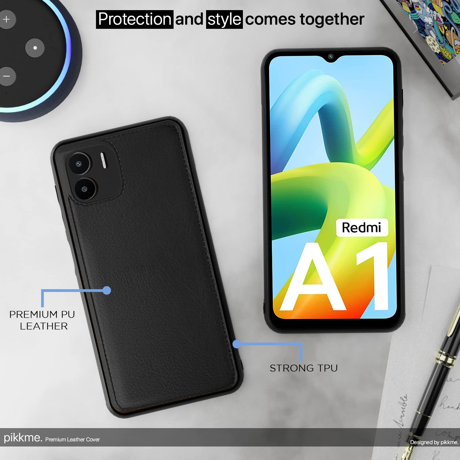 Pikkme Redmi A1 2022 Leather Back Cover | Black