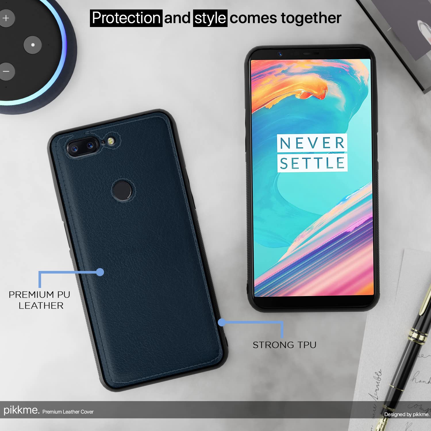 Pikkme OnePlus 5T Leather Back Cover | Blue