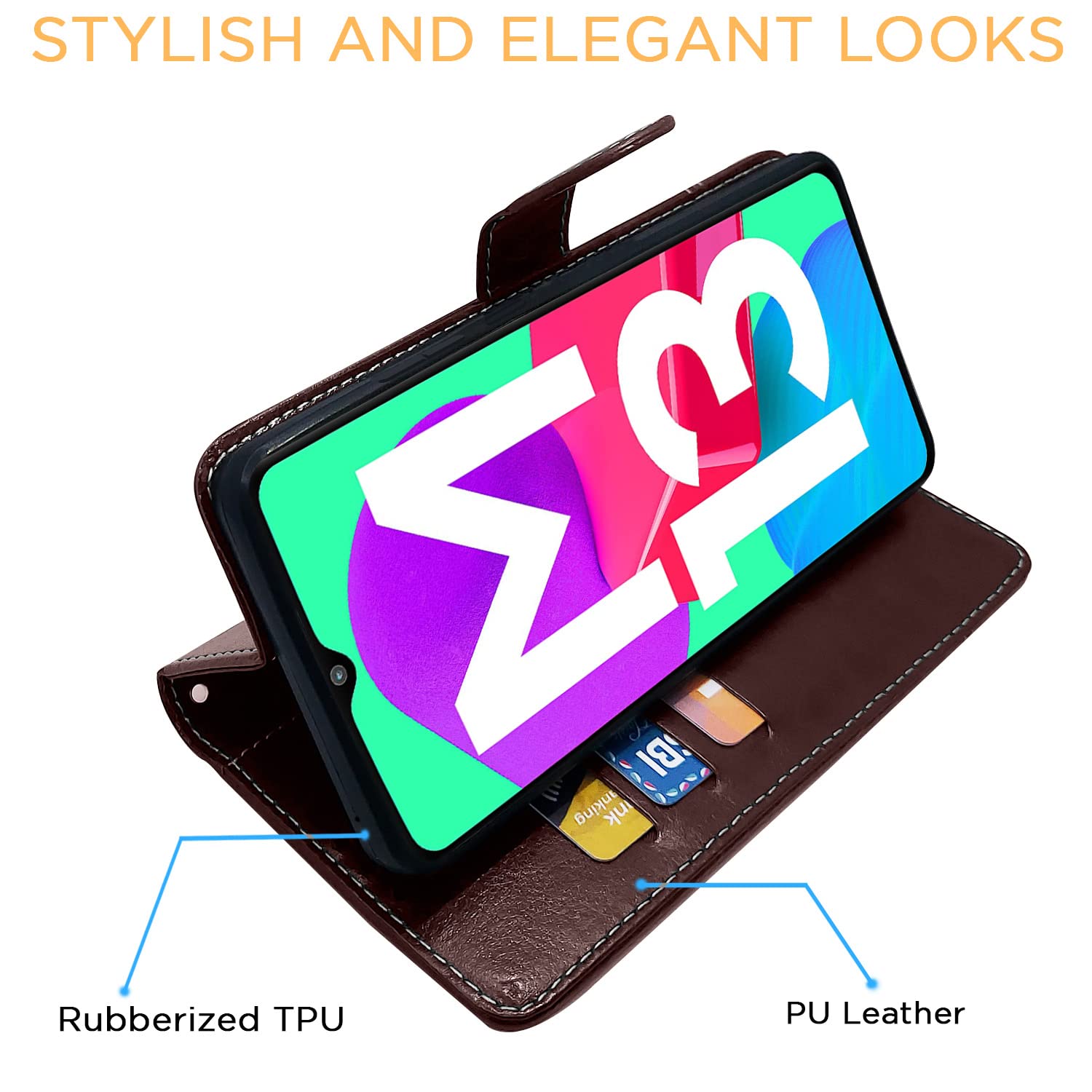 Pikkme Samsung Galaxy M13 4G Constrast Flip Cover | Coffee & Brown